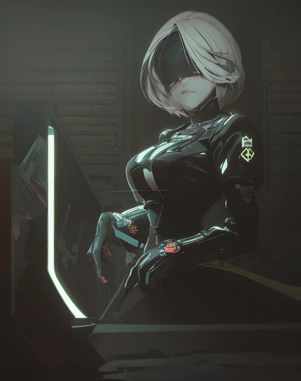((La mejor calidad)), ((obra maestra)), (muy detallado:1.3), ...............................................................................................................................................3D, Beautiful (cyberpunk:1.3) Mujer hacker, peinado corto,pelo corto, Volver al visor, cabello grueso, Terminal de ordenador operativo, Pantalla montada en la cabeza, computer server, Pantalla LCD, fiber optic cable, Logotipo de la empresa, HDR (High Dymanic Range), Trazado de rayos, NVIDIA RTX, Super resolution, Irreal 5, Subsoil Scatter, Textura PBR, Post-procesamiento, Anisotropic filtering, profundidad de campo, maximum sharpness and sharpness, Texturas multicapa, Albedo y Highlight Maps, Sombreado de superficies, Accurate simulation of light-material interactions, proporciones perfectas, Renderizado de octanaje, duotone lighting, ISO bajo, balance de blancos, Regla de los tercios, amplia apertura, 8K RAW, efficient sub-pixels, sub-pixel convolution, glow particles, dynamic pose