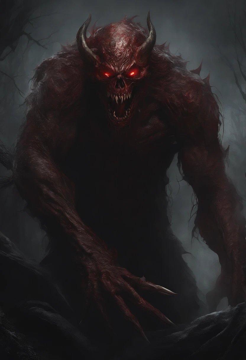Draw a demonic creature with a bloody face and bloody head, genocide, Science fiction horror art, sci-fi horror artwork, inspired by Aleksi Briclot, Fangs of the slaughter, horror fantasy art, Alexis Bricklot(Alexis Bricklot), horror concept art, veneno, Fantasy and horror art, Detailed illustration of 4K horror, demonic creature, dark fantasy horror art
