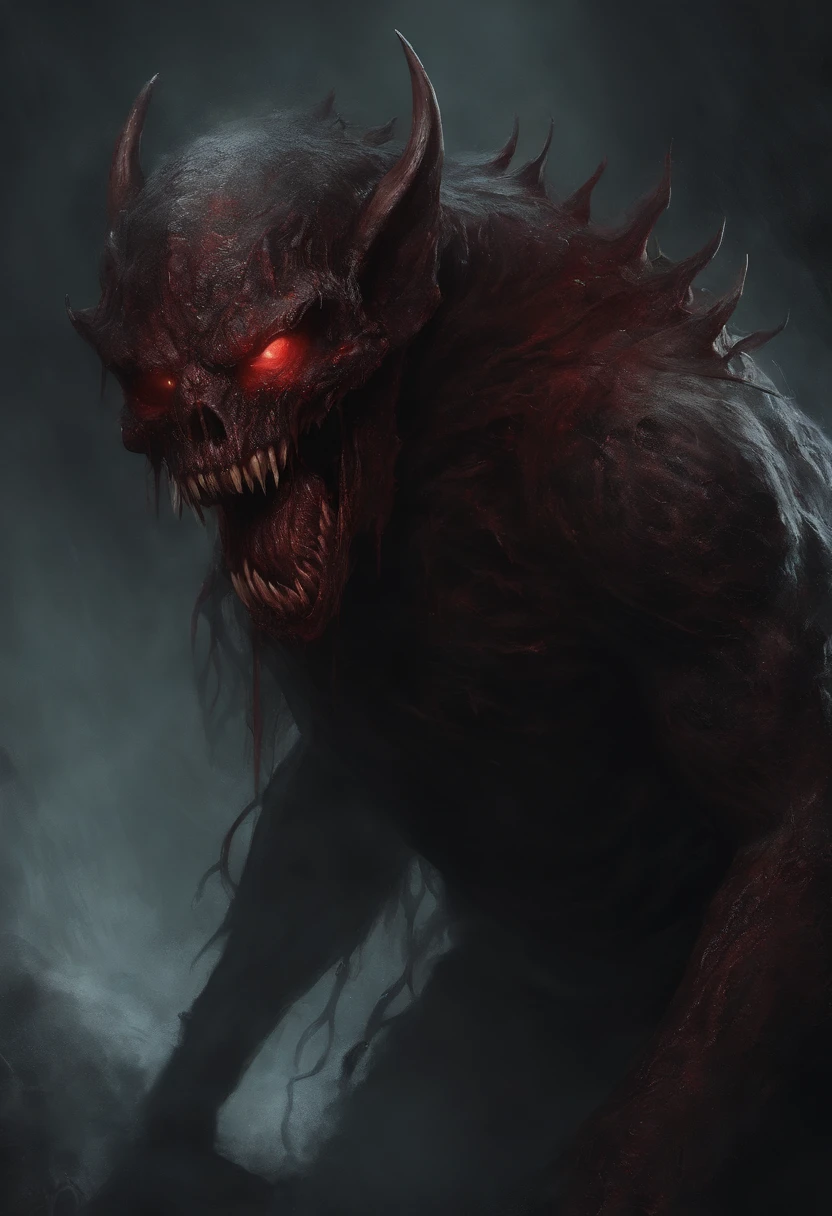 Draw a demonic creature with a bloody face and bloody head, genocide, Science fiction horror art, sci-fi horror artwork, inspired by Aleksi Briclot, Fangs of the slaughter, horror fantasy art, Alexis Bricklot(Alexis Bricklot), horror concept art, veneno, Fantasy and horror art, Detailed illustration of 4K horror, demonic creature, dark fantasy horror art