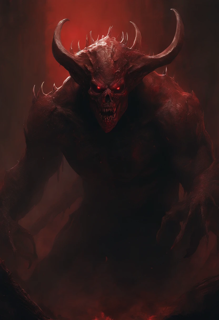 Draw a demonic creature with a bloody face and bloody head, genocide, Science fiction horror art, sci-fi horror artwork, inspired by Aleksi Briclot, Fangs of the slaughter, horror fantasy art, Alexis Bricklot（Alexis Bricklot）, horror concept art, veneno, Fantasy and horror art, Detailed illustration of 4K horror, demonic creature, dark fantasy horror art