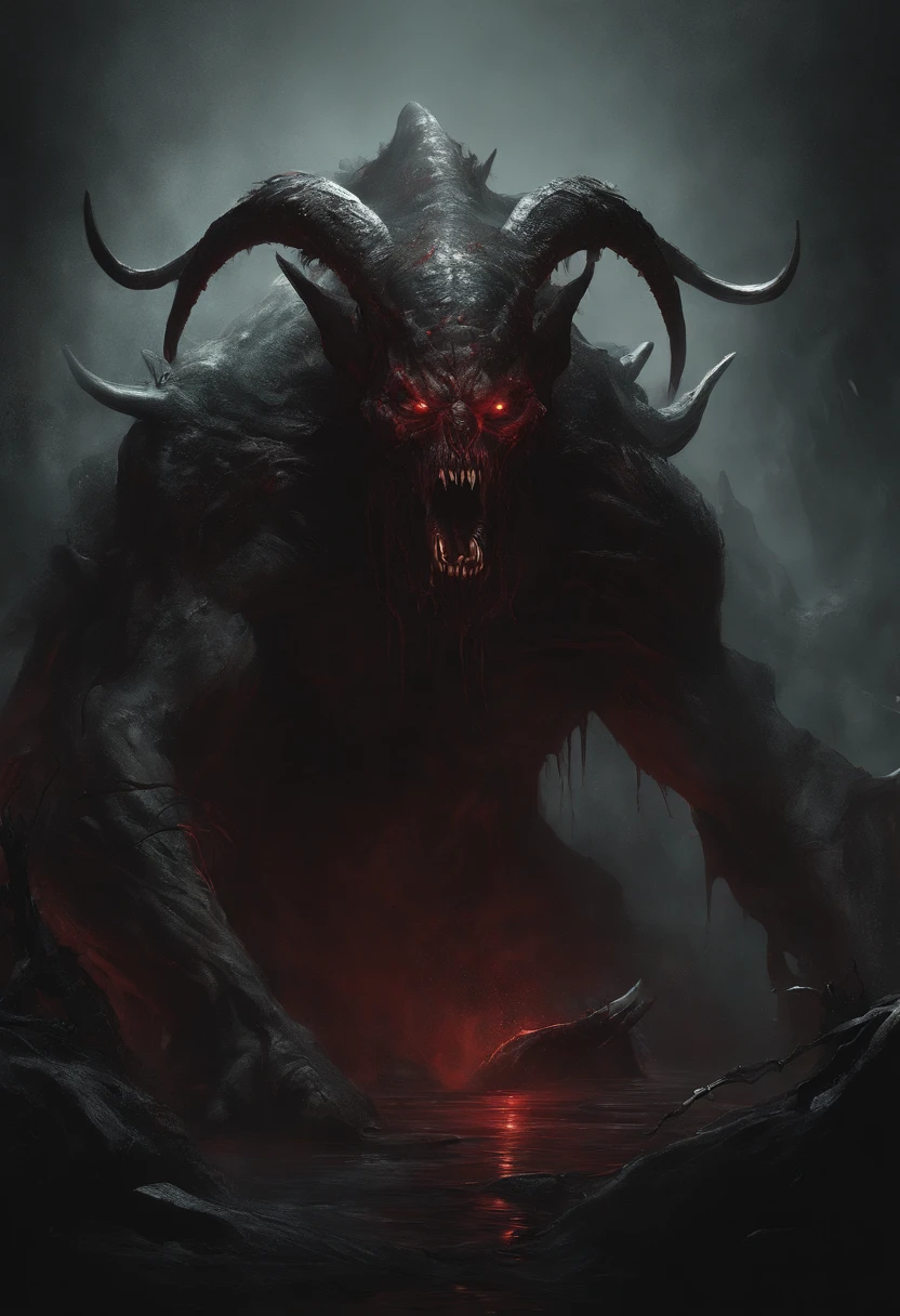 Draw a demonic creature with a bloody face and bloody head, genocide, Science fiction horror art, sci-fi horror artwork, inspired by Aleksi Briclot, Fangs of the slaughter, horror fantasy art, Alexis Bricklot（Alexis Bricklot）, horror concept art, veneno, Fantasy and horror art, Detailed illustration of 4K horror, demonic creature, dark fantasy horror art