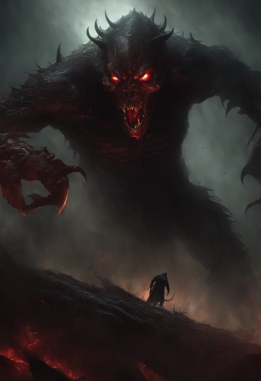 Draw a demonic creature with a bloody face and bloody head, genocide, Science fiction horror art, sci-fi horror artwork, inspired by Aleksi Briclot, Fangs of the slaughter, horror fantasy art, Alexis Bricklot(Alexis Bricklot), horror concept art, veneno, Fantasy and horror art, Detailed illustration of 4K horror, demonic creature, dark fantasy horror art