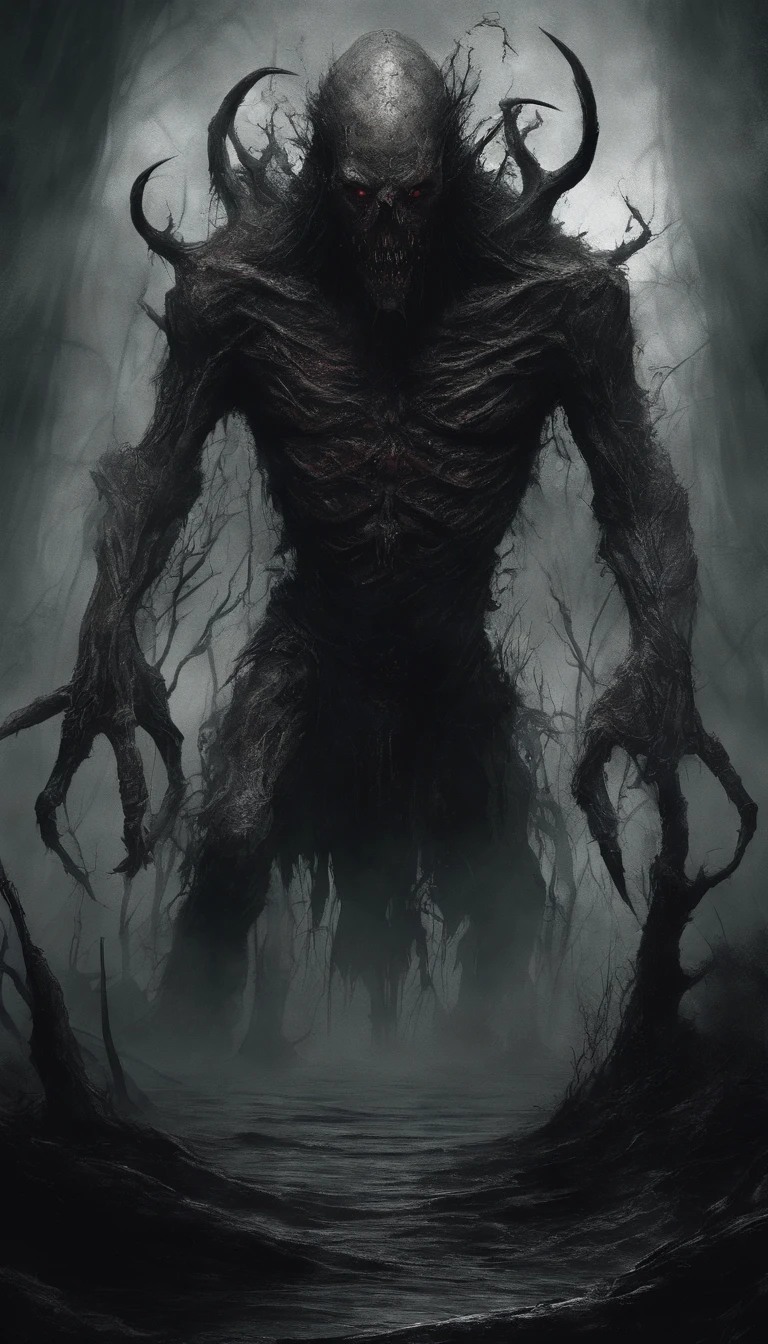 Draw a strong, massive, demonic creature with a bloody face and a bloody head, genocide, Science fiction horror art, sci-fi horror artwork, inspired by Aleksi Briclot, Fangs of the slaughter, horror fantasy art, Alexis Bricklot(Alexis Bricklot), horror concept art, veneno, Fantasy and horror art, Detailed illustration of 4K horror, demonic creature, dark fantasy horror art