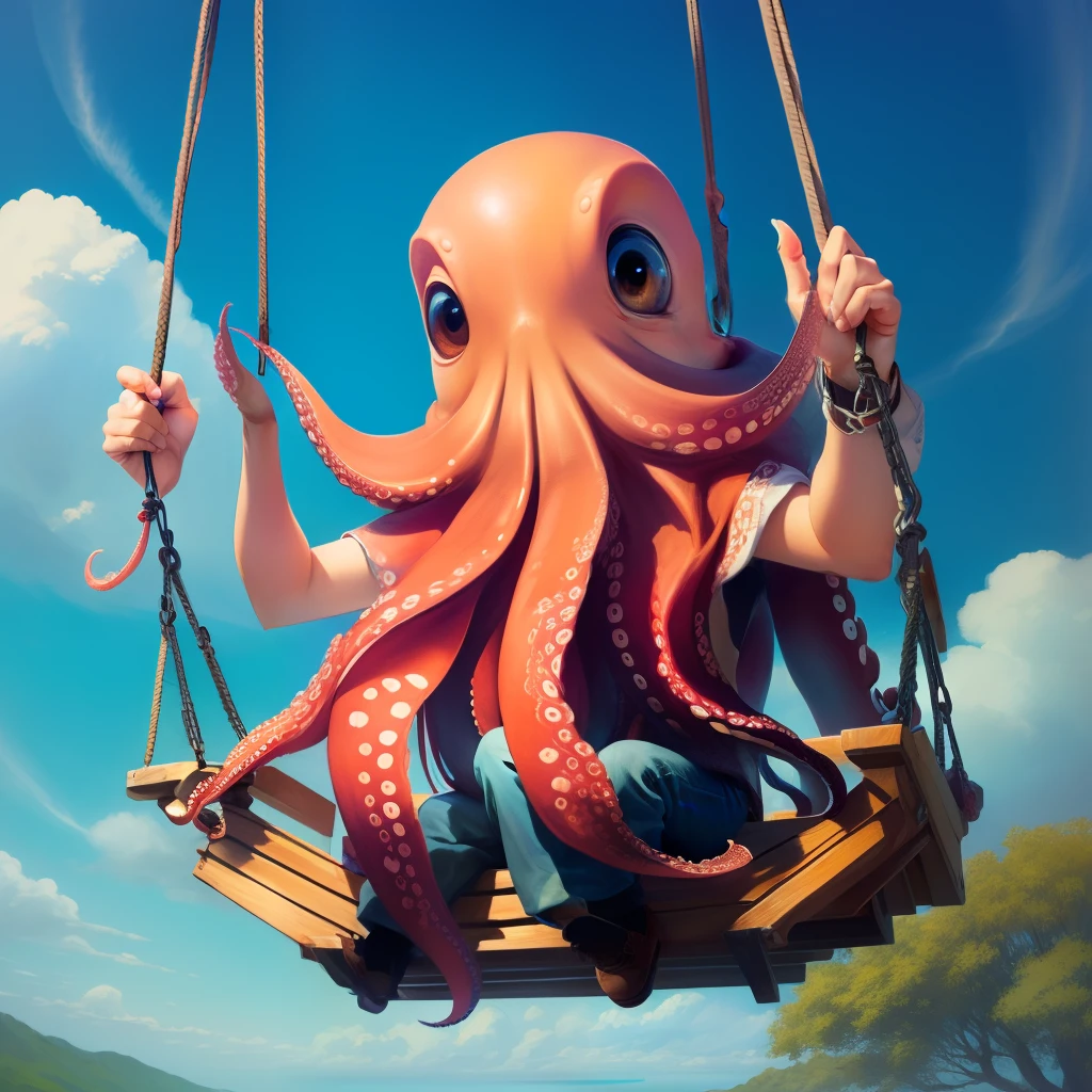 Octopus sitting on a swing