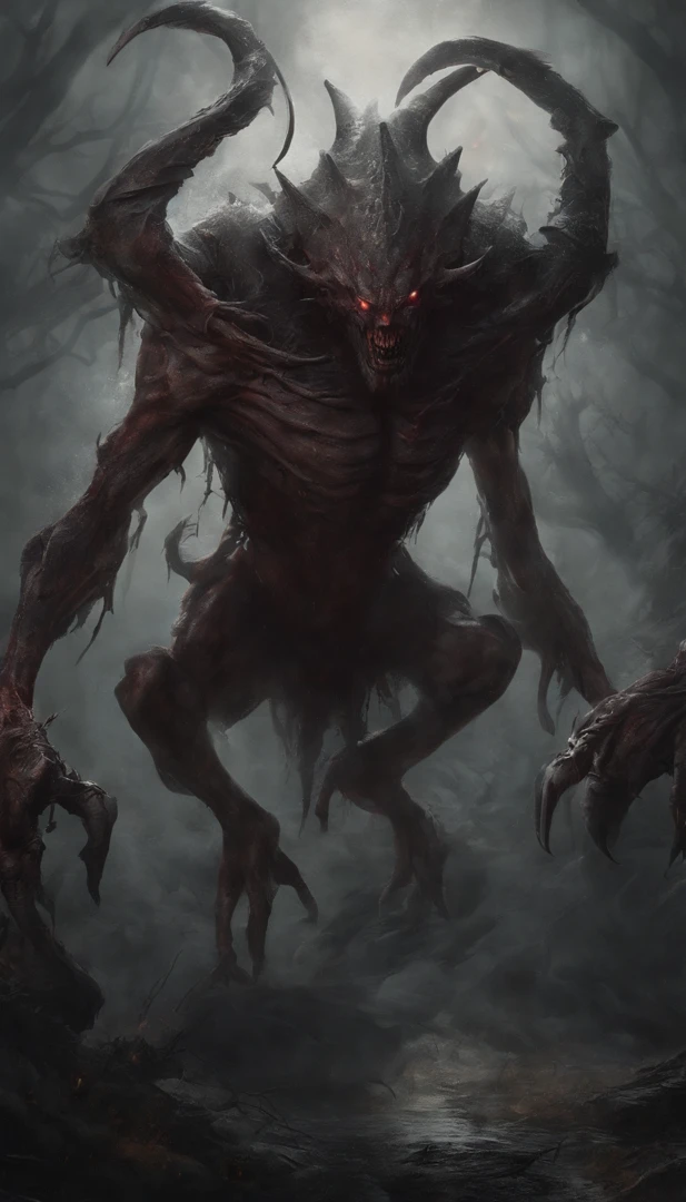 Draw a demonic creature with a strong, bloody face and bloody head, genocide, Science fiction horror art, sci-fi horror artwork, inspired by Aleksi Briclot, Fangs of the slaughter, horror fantasy art, Alexis Bricklot(Alexis Bricklot), horror concept art, veneno, Fantasy and horror art, Detailed illustration of 4K horror, demonic creature, dark fantasy horror art