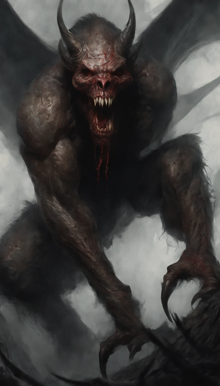 Draw a demonic creature with a strong, bloody face and bloody head, genocide, Science fiction horror art, sci-fi horror artwork, inspired by Aleksi Briclot, Fangs of the slaughter, horror fantasy art, Alexis Bricklot（Alexis Bricklot）, horror concept art, veneno, Fantasy and horror art, Detailed illustration of 4K horror, demonic creature, dark fantasy horror art