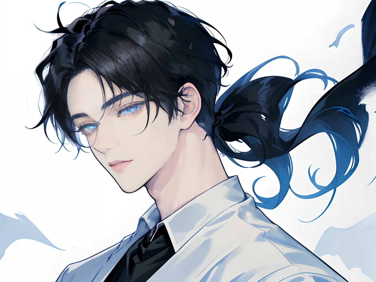 Handsome anime pose, Anime handsome man, young anime man,Delicate and handsome man, Delicate facial features，finely-detailed eyes，Long eyelashes，k hd，Modern casual wear，Black color hair，Half-body standing painting，1 person only，with a pure white background