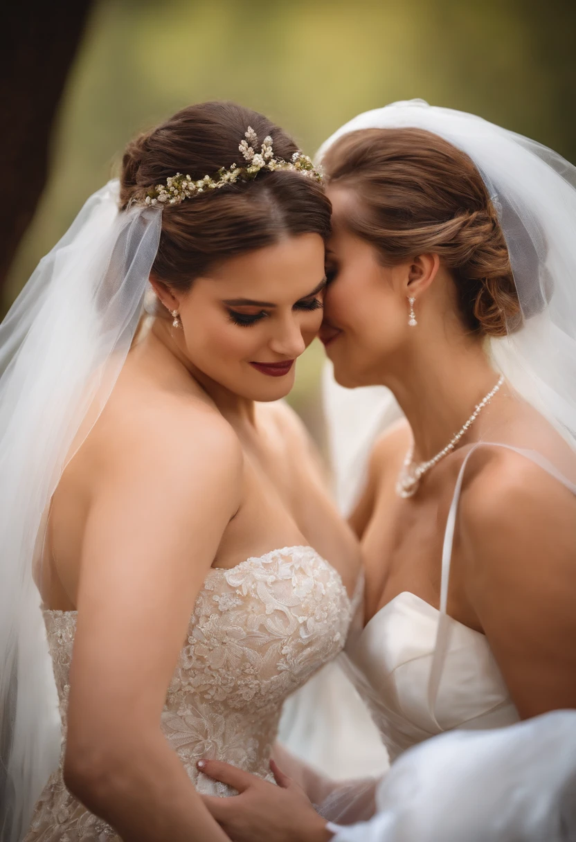 bride and bride's maid loving each other passionately kissing