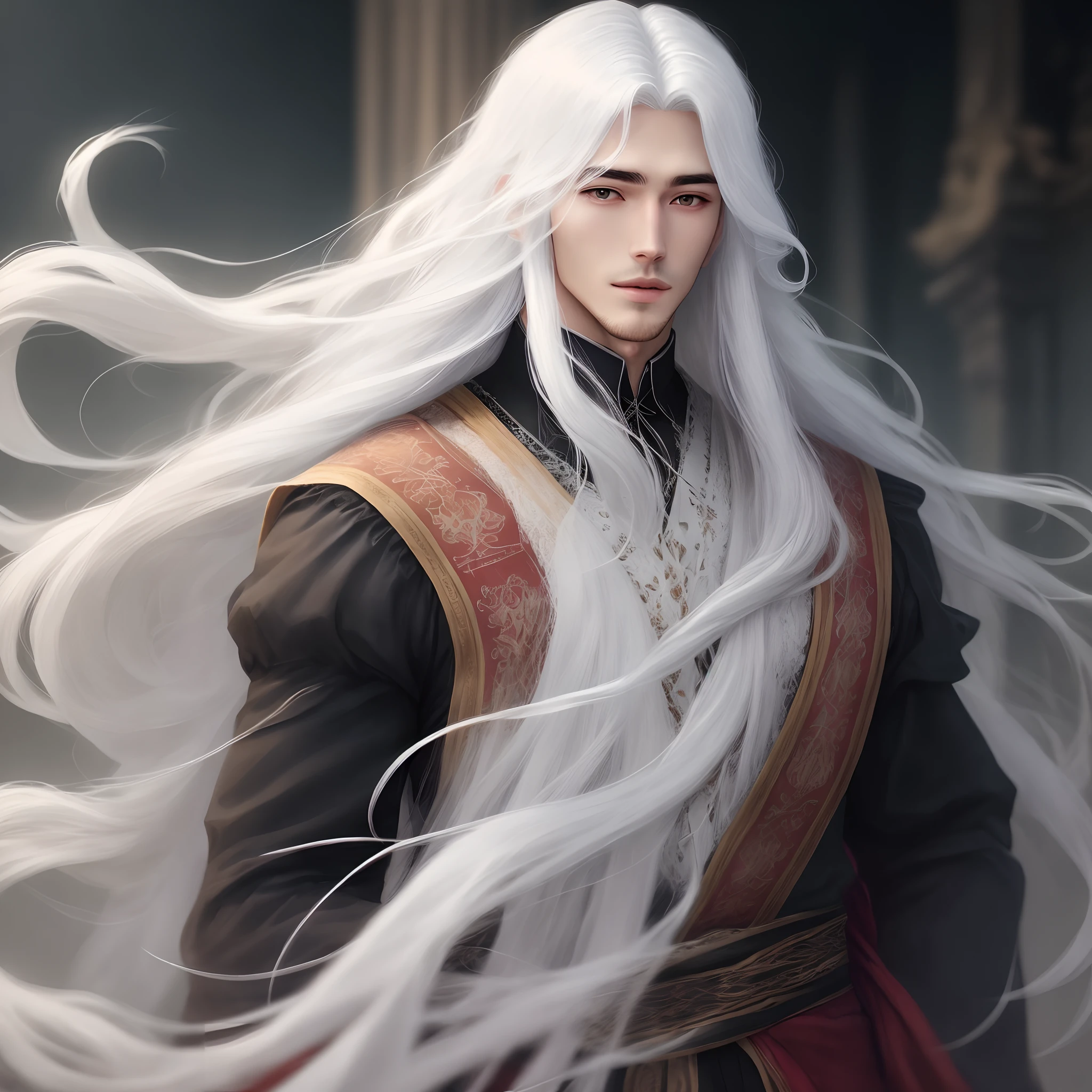Long white hair man, ethereal, handsome