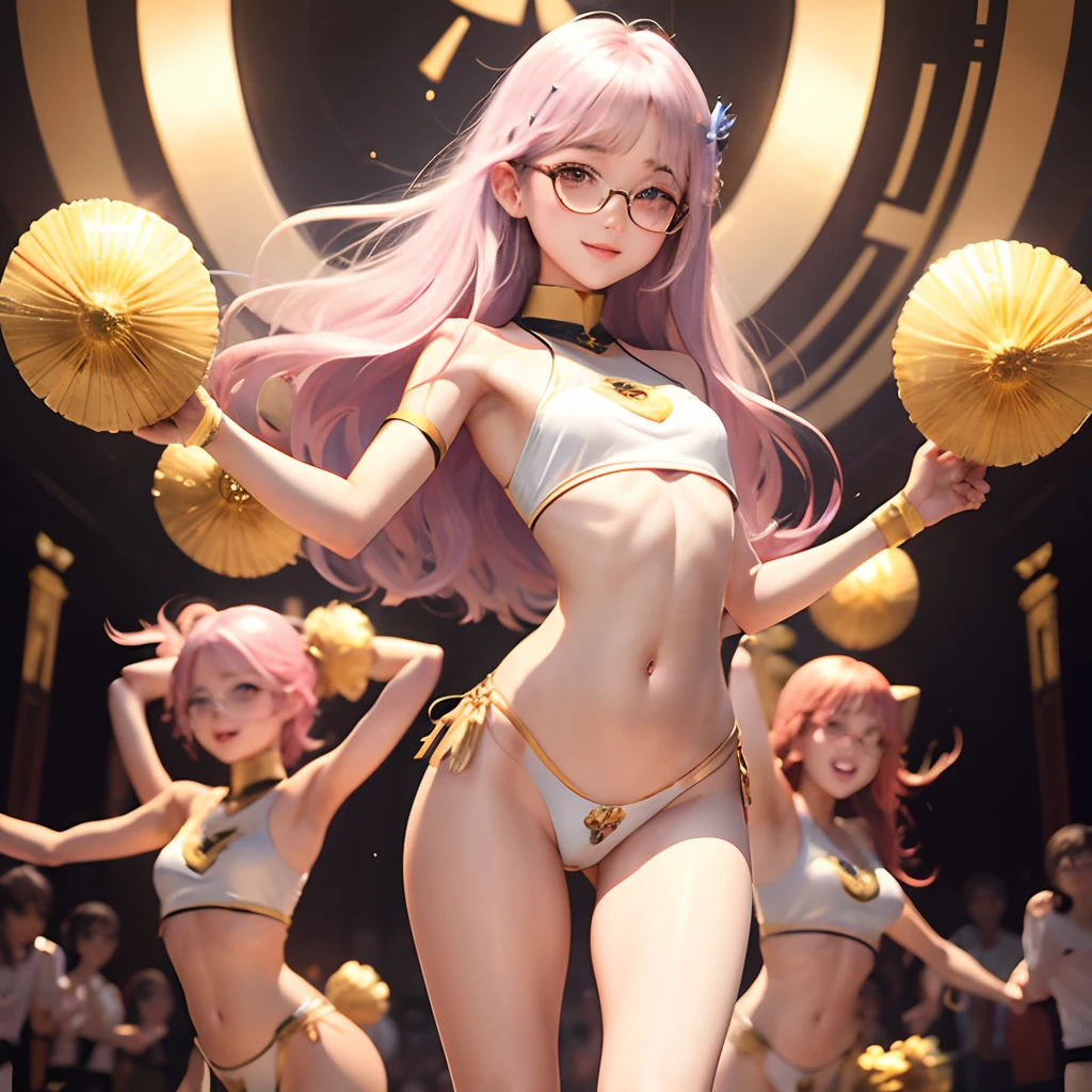 Transparent hair、Golden Eyes、eye glasses、ssmile、Daughter in her early s、flat chest、Thin pubic hair、Beautiful open legs、Cheer Dance