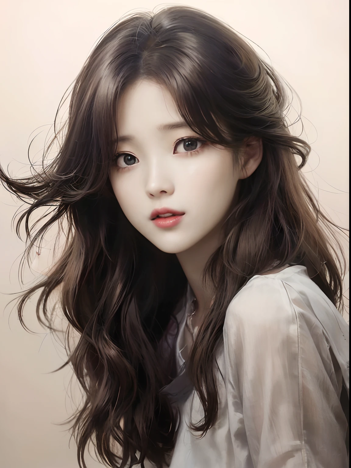 A painting of a woman with long hair and a white shirt, Realistic cute girl painting, jinyoung shin art, Beautiful character painting, glossy digital painting, beautiful drawing style, Beautiful digital illustration, high quality digital painting, beautiful digital painting, Gorgeous digital painting, painting of beautiful, Korean girl, Digital painting style, A beautiful artwork illustration, portrait jisoo blackpink, by Yang J