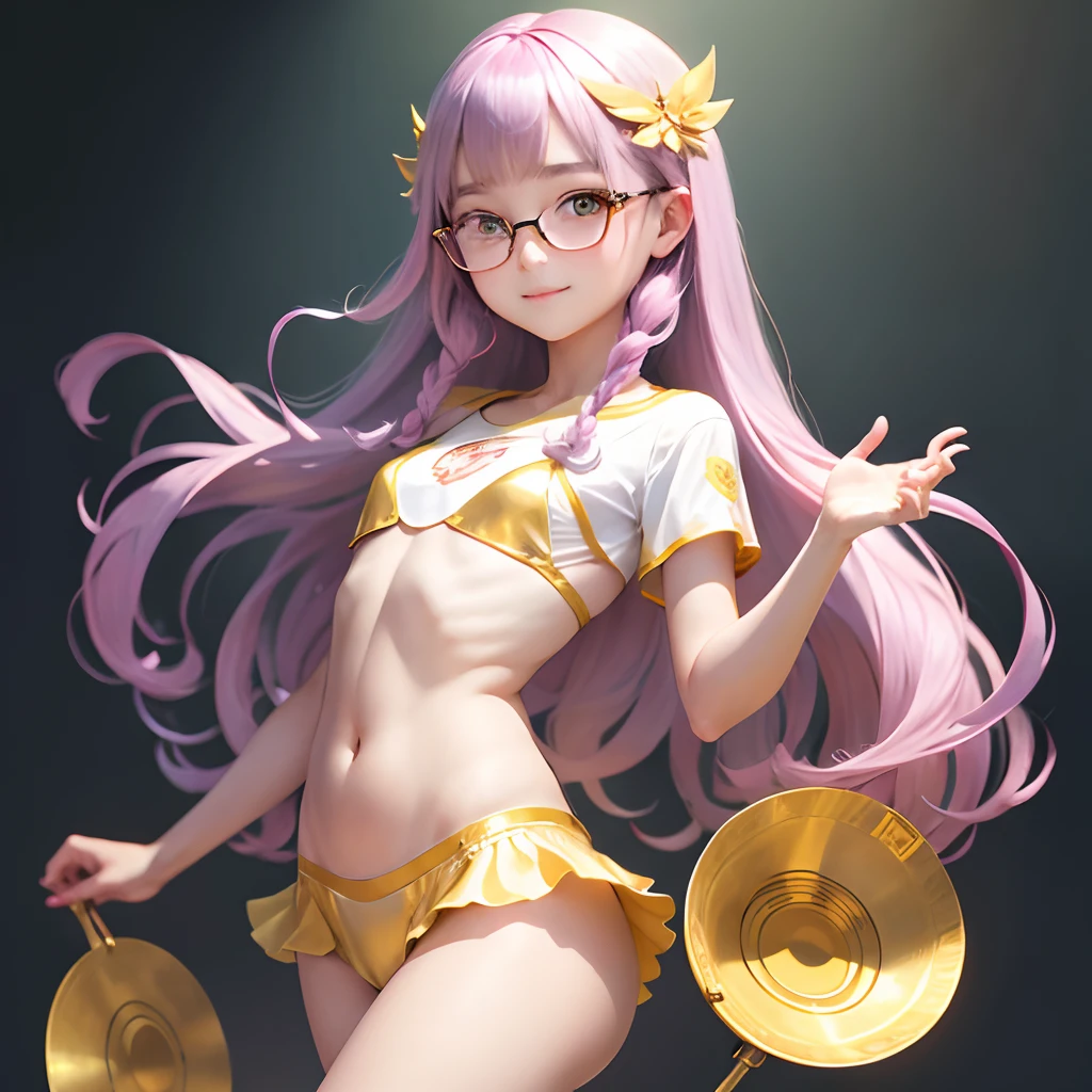 Transparent hair、Golden Eyes、eye glasses、ssmile、Daughter in her early teens、flat chest、Thin pubic hair、Beautiful open legs、Cheer Dance