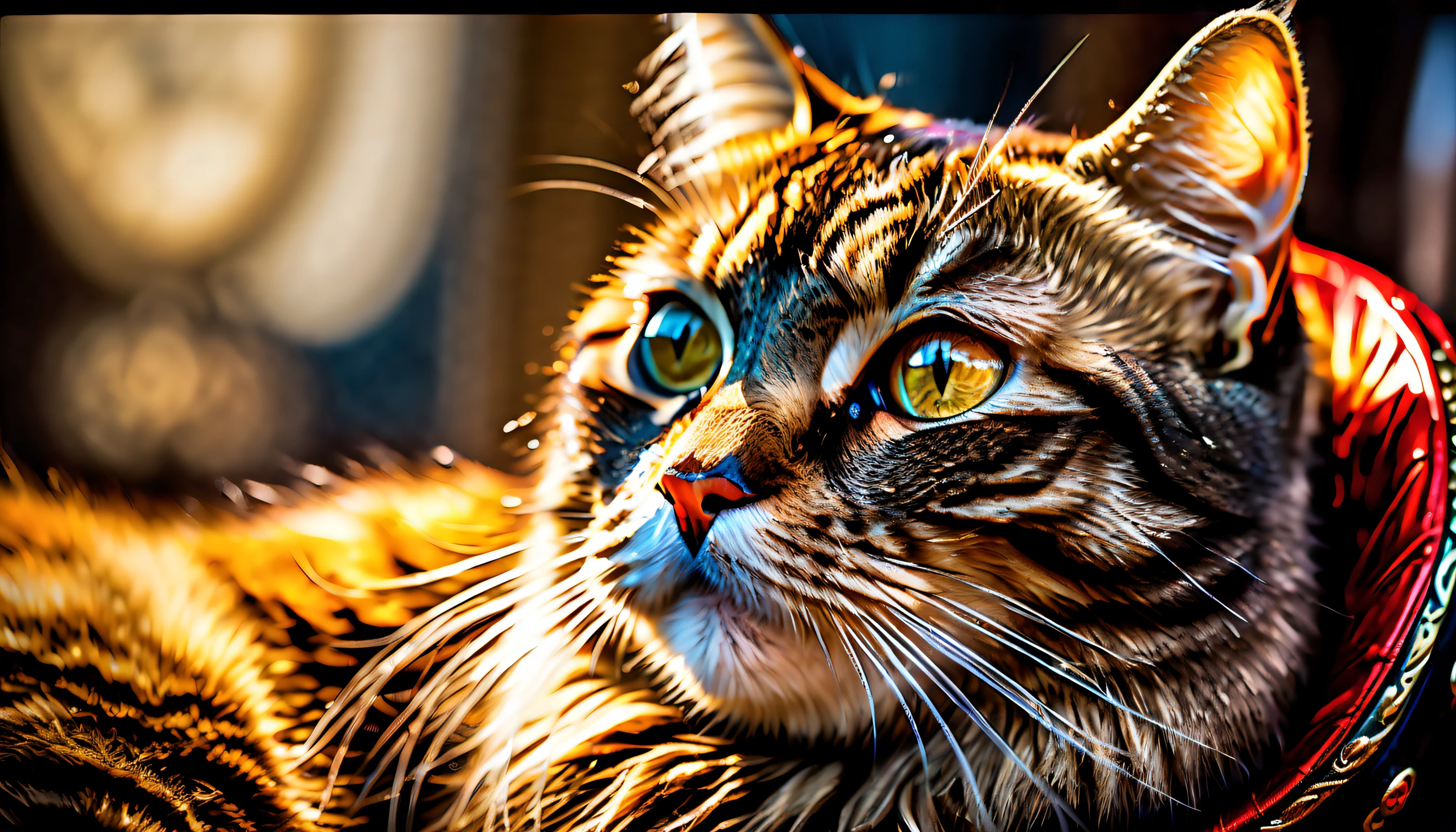 (Captain-MARVEL Movie character of cat goose illustration:1.1), cat-goose is american shorthair, pale light brown fur, dignity and loveliness atmosphere, (((master piece:1.3))), (stunning masterpiece:1.3), intricate detail fur, siting, (matte paint:1.3), (stunning alcohol ink paint and gouache and palette knife detail painting:1.1), rich colors, glow beautiful gold and black eyes, (((fused open mouth and put out lots tentacle:1.3))), black collar and goose name plate, vibrant colors burst forth, (((intricate details:1.3))), (((low key cinematic light:1.2))),