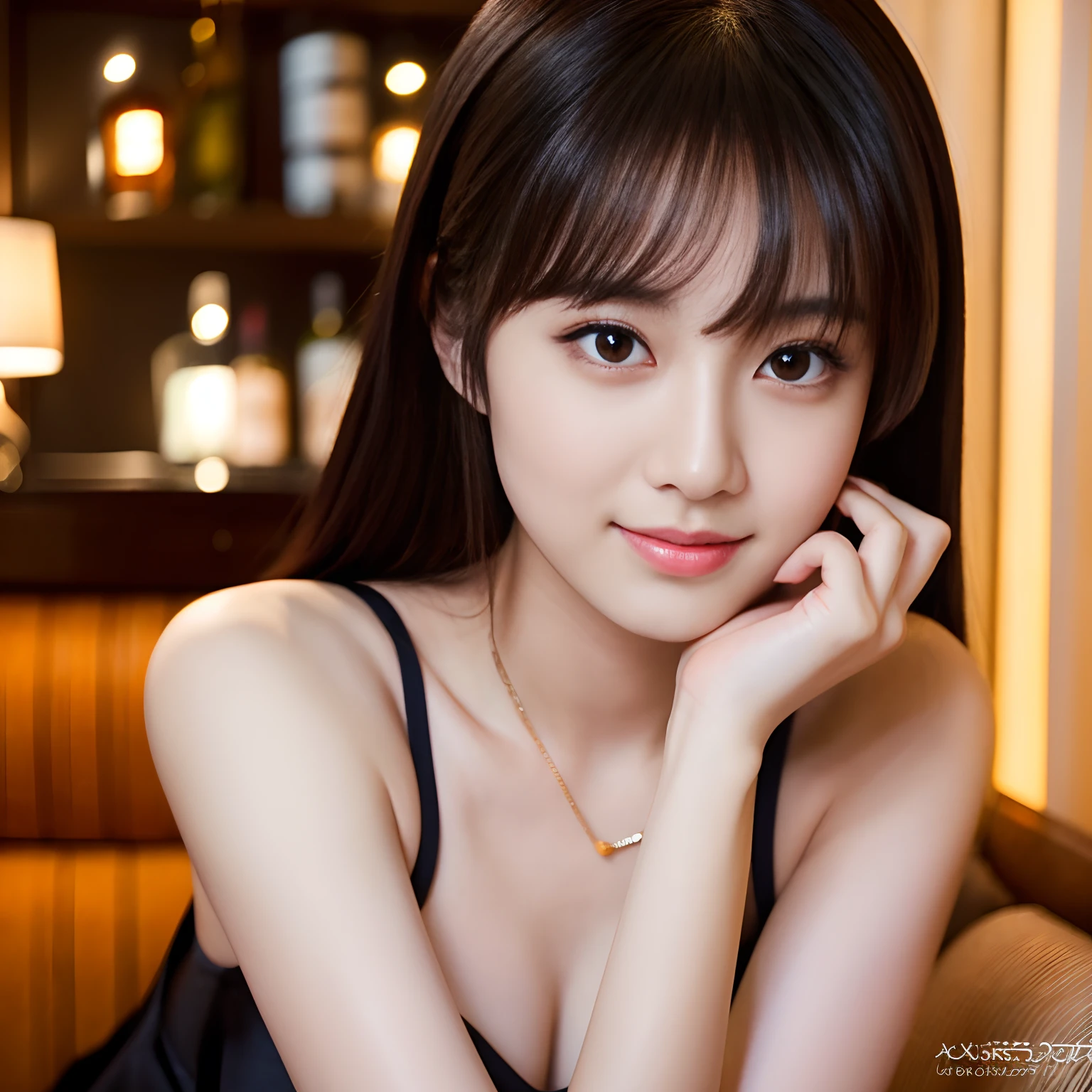 Best-quality, Masterpiece, Ultra-High-Resolution, (Photorealistic:1.4), Raw-Photo, Extremely-details,
1girl, 20-years-old, the most popular Japanese actress, extremely beautiful face like the most famous Japanese actress, amazingly beautiful big black eyes, very beautiful attractive lips, very beautiful black hair, very beautiful realistic skins, very beautiful shoulder, very sexy and perfect body,
drinking Martini at luxury hotel bar,
looking at viewer, pretty charming smile,
detailed face, detailed eyes, detailed lips, detailed hair, detailed skins, detailed shoulder, detailed body
