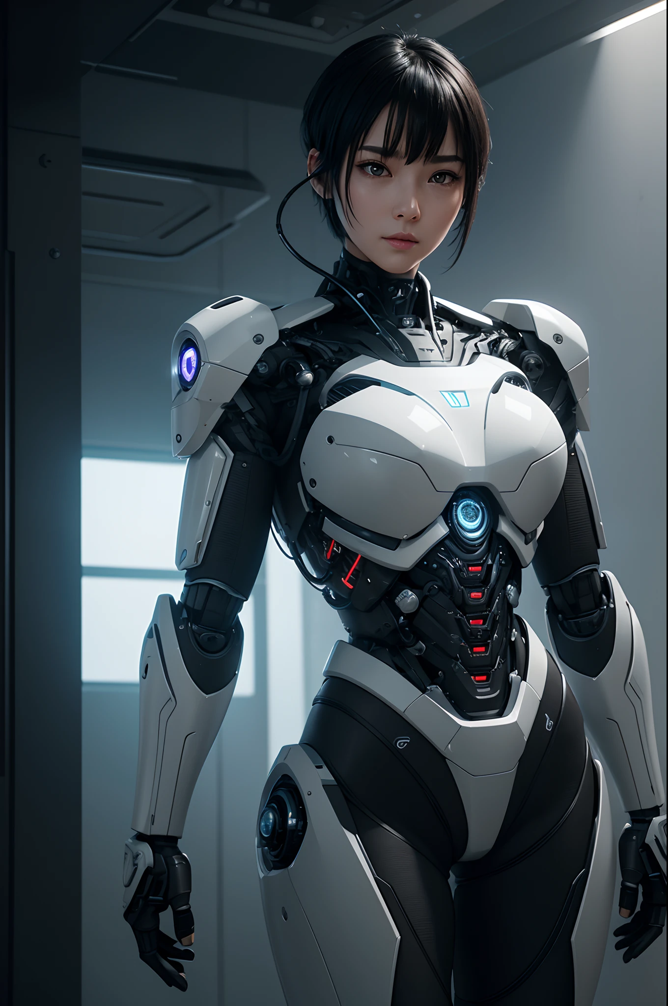 Imagine a captivating 3D render featuring a standing, angelic female robot inspired by the style of Alita: Battle Angel in a futuristic scene. The robot should be of a pristine white color, emanating an ethereal beauty and grace, surrounded by a cybernetic ambiance. Ensure the 3D render is intricately detailed, capturing the sleek features of the robot and the enchanting pose. Infuse the scene with cinematic qualities, utilizing volumetric lighting to add depth and a touch of sci-fi mystique to the composition. Emphasize the robot's artificial yet enchanting presence, using lighting to create a sense of wonder. Consider incorporating futuristic elements to enrich the narrative, presenting the white-colored Alita-inspired robot in a captivating and alluring 3D stance