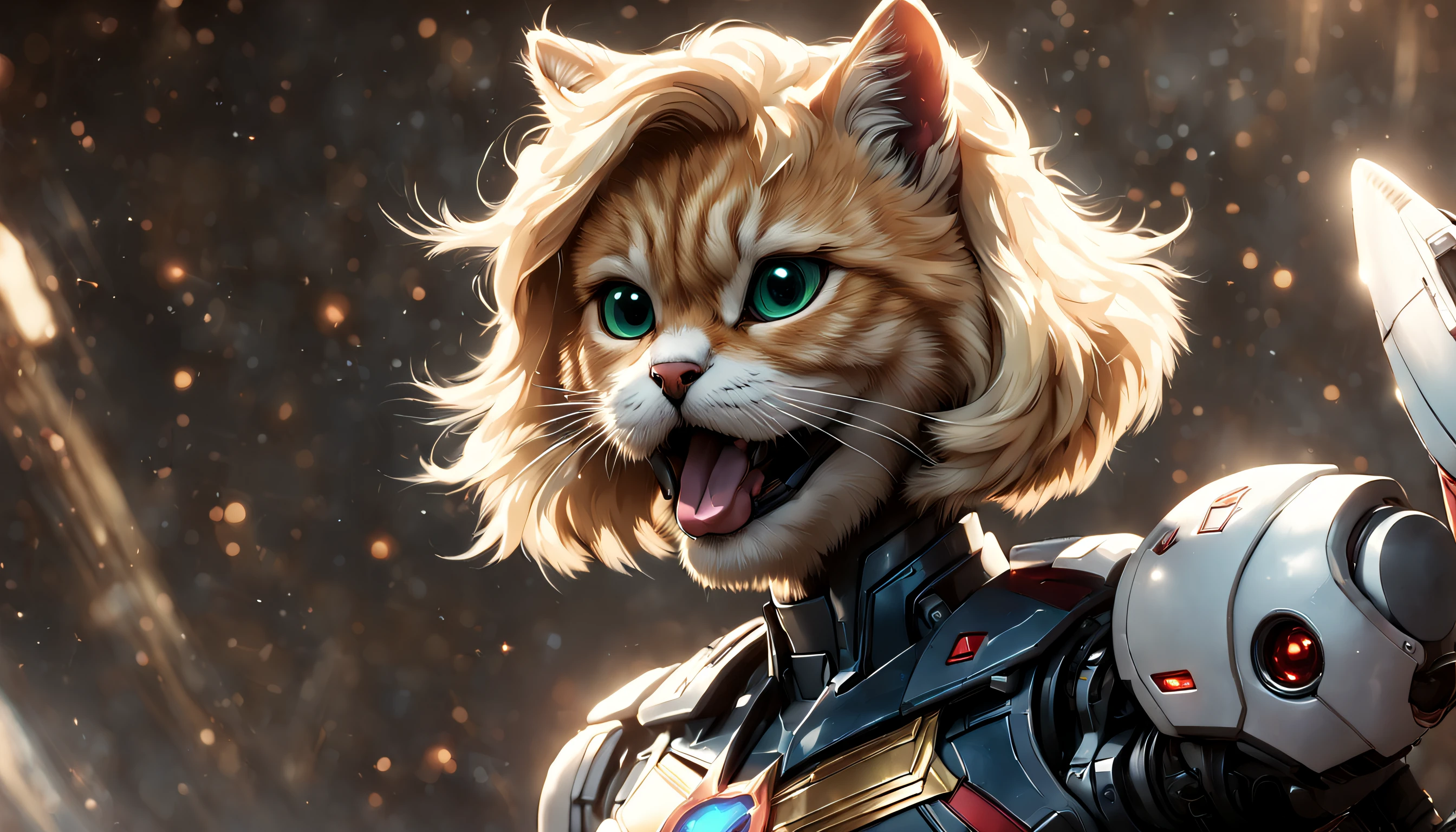 Goose from the 2019 superhero film Captain Marvel taking the form of a deceivingly adorable catmecha. Flerken. Nibblonian. Licking her lips, reminding the viewer that Flerken have the ability to flex their tongues out and eat things 10 times bigger than they.