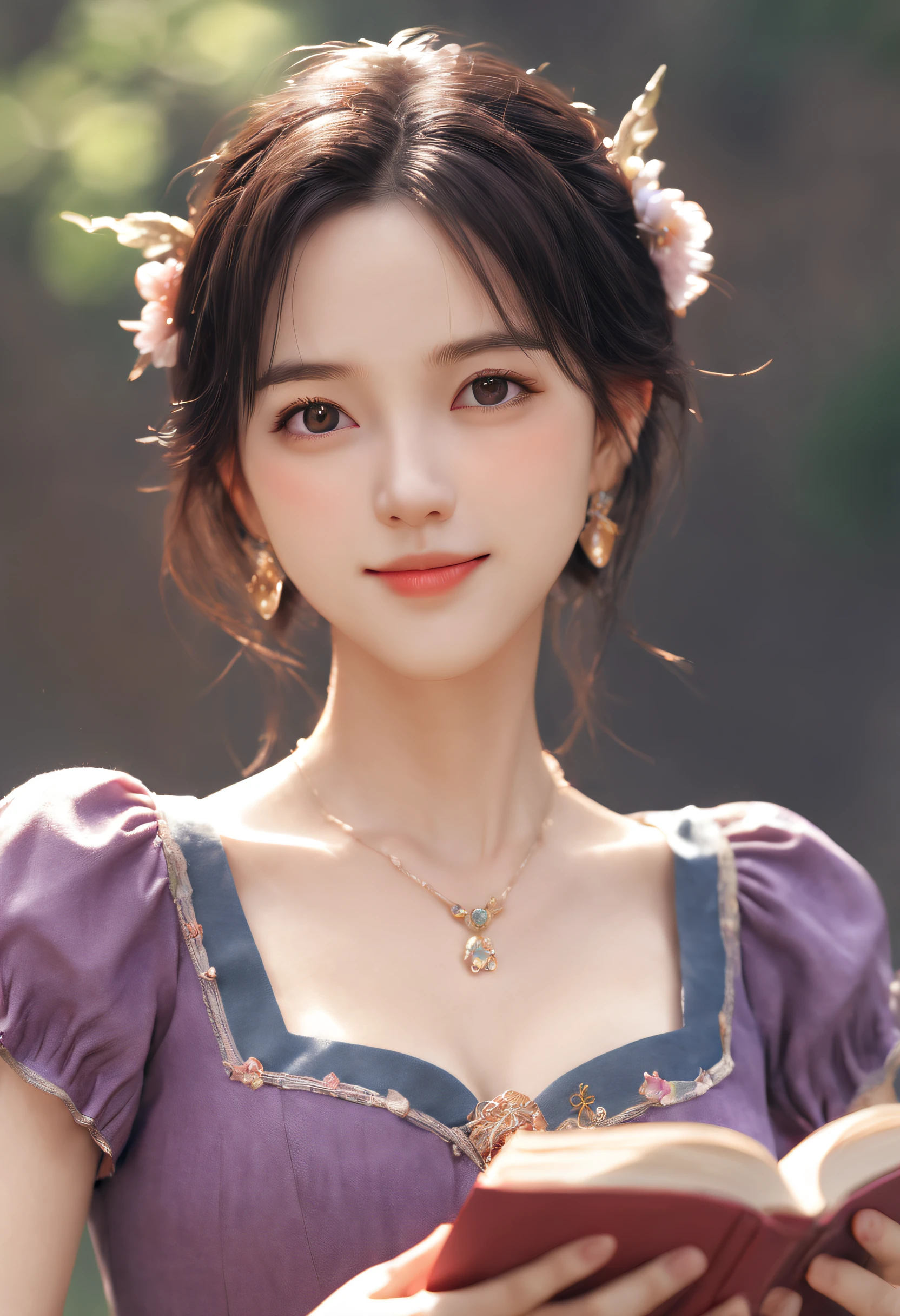 (best quality,4k,8k,highres,masterpiece:1.2),ultra-detailed,realistic,anime style,book, mature female character, magic, fantasy, extremely detailed, colorful tones, soft lighting