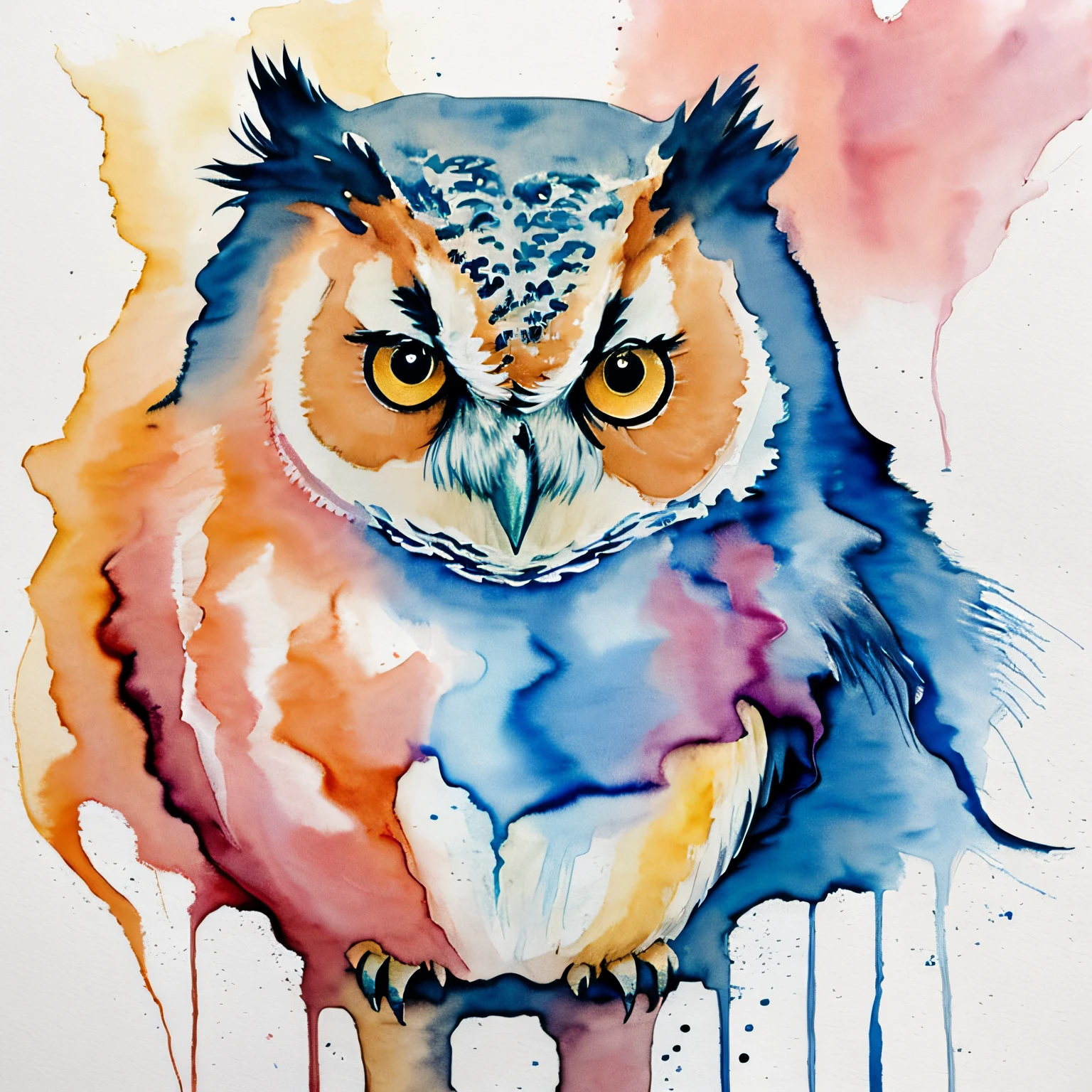 Watercolor of three owls with orange eyes, cute owl, Watercolor illustration, illustration!, an owl, with a cute fluffy owl, Watercolor painting, watercolor paiting, Magnificent Art, aquarelle, radiant owl, waterpaint art, beautiful art, rich aquarel, owl feathers, water color art, watercolor colored painting, watercolor paiting, WaterColor style, canvas art print, Watercolor painting style