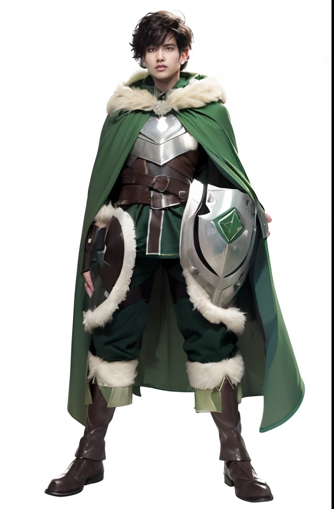 arafed man in a green cape and a green cloak holding a shield, green cloak, with a green cloak, adventurer outfit large cloak, fullbody rpg portrait, wearing green cloak, rpg portrait full body, heavy cloak, wearing a green cloak, dark green cloak, full body concept, green cape, cloak. extremely high details,