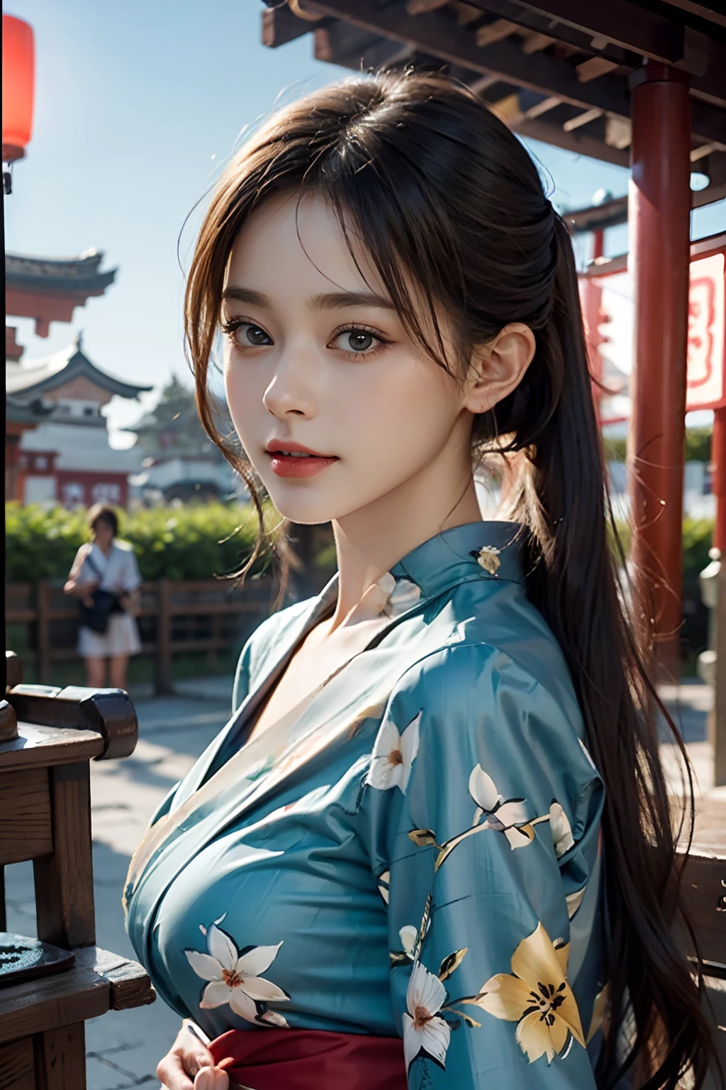 电影灯光，(((tmasterpiece))), ((best qualtiy)), ((intricate and detailed)), ((Ultra-realistic realism)), 4K,1beautiful woman, 25-years old, poneyTail,Ultra-fine yukata,美丽的面容,Beautiful brown eyes,face perfect,A slender,large full breasts,having a good time, Large fishbowl , Swirling flocks of goldfish, Floating goldfish, Graphic illustration, see fishes swimming,A lot of goldfish, amazing depth, Cutest, Lots of fish balls,Goldfish scooping at a summer festival, (The background is the summer festival of the shrine:1.4), Silver hair, split ponytail, star-shaped pupils, conceptual art, Art Nouveau, Glowing light, nffsw, Textured skin, masutepiece, Anatomically correct, Best Quality, 8K