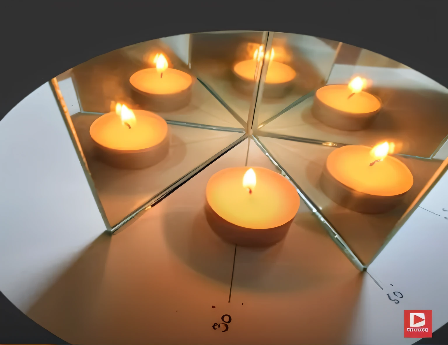 there are many candles that are lit in a circle, centerpiece symmetry, candle volumetric, multiple angles, mirrored, candle light, candle lights, specular reflection, highly reflective light, candles, on a candle holder, centered in picture, mirror and glass surfaces, candle lighting, reflective glass, mirror shades, candle wax, mirroring, reflection