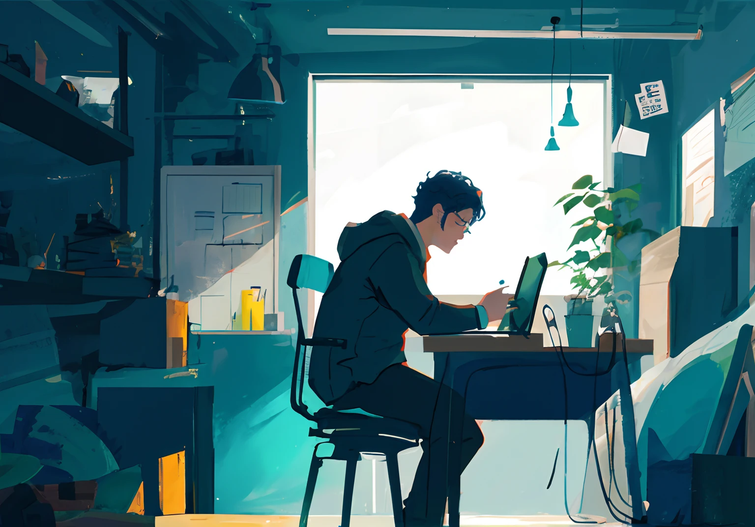 A man sits at his desk,Illustrator holding a computer and a sheep, There was a dangerous wolf on the table,author:Emiliano Ponz, inspired by Emiliano Ponzi, author:Adam Maczynski, author:Alan Jones, editorialillustrations, author:Matt Stewart, illustration!, author:Giorgio Cavallon, portfolio illustration, illustration | rootkowski, 数字插图 -, #illustration