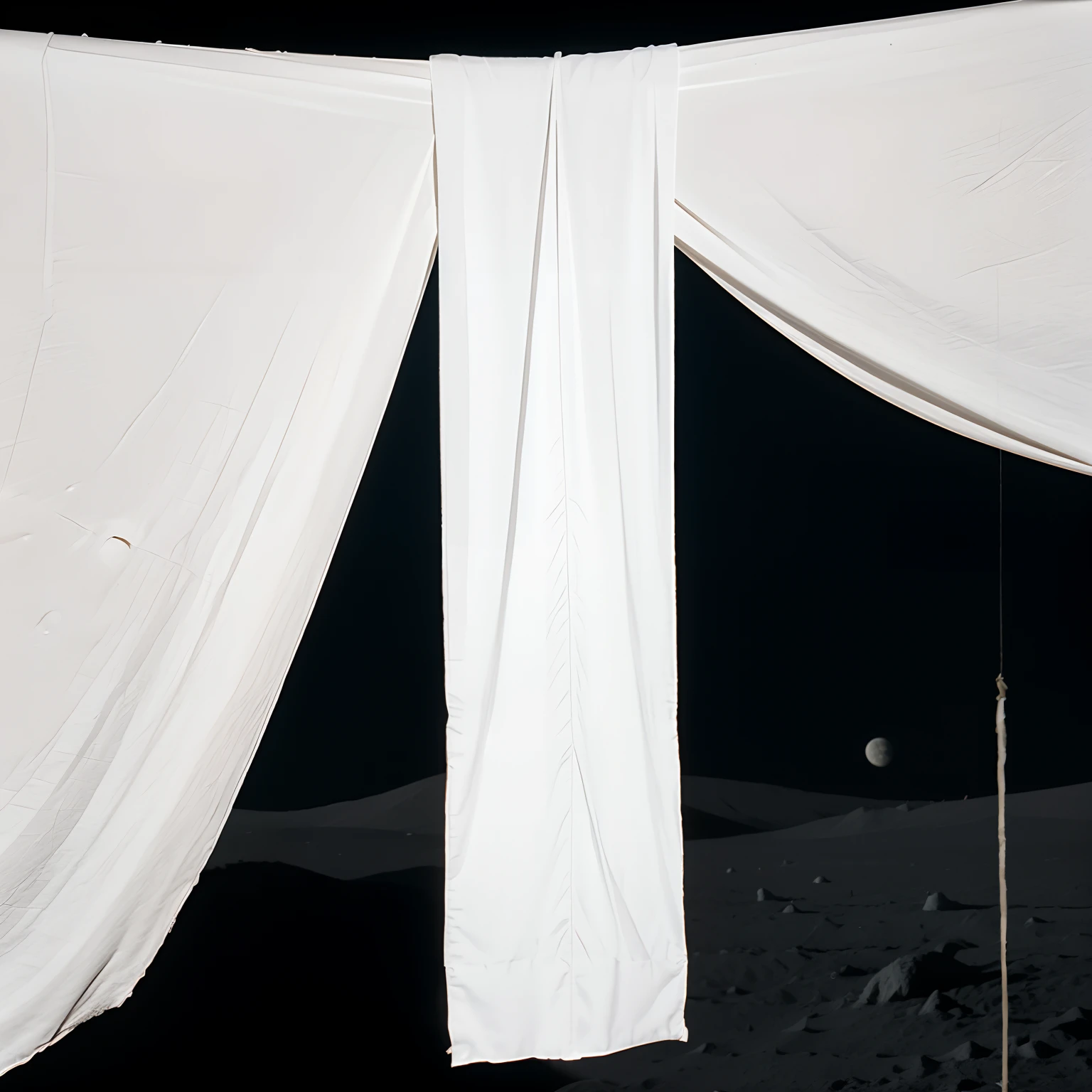 5 pieces of white cloth hanging on the surface of moon