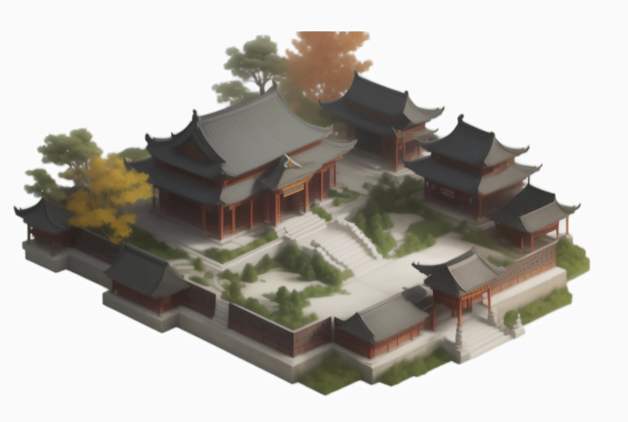 Close-up of a small building with a lot of trees, Tang Dynasty Palace, large temples, Chinese style buildings, Beautiful rendering of the Tang Dynasty, ingame image, buddhist temple, Ancient Chinese architecture, Chinese village, inspired by Jang Seung-eop, chinese temple, Taoist temples and monks, Chinese palaces, Song Dynasty，ultra - detailed