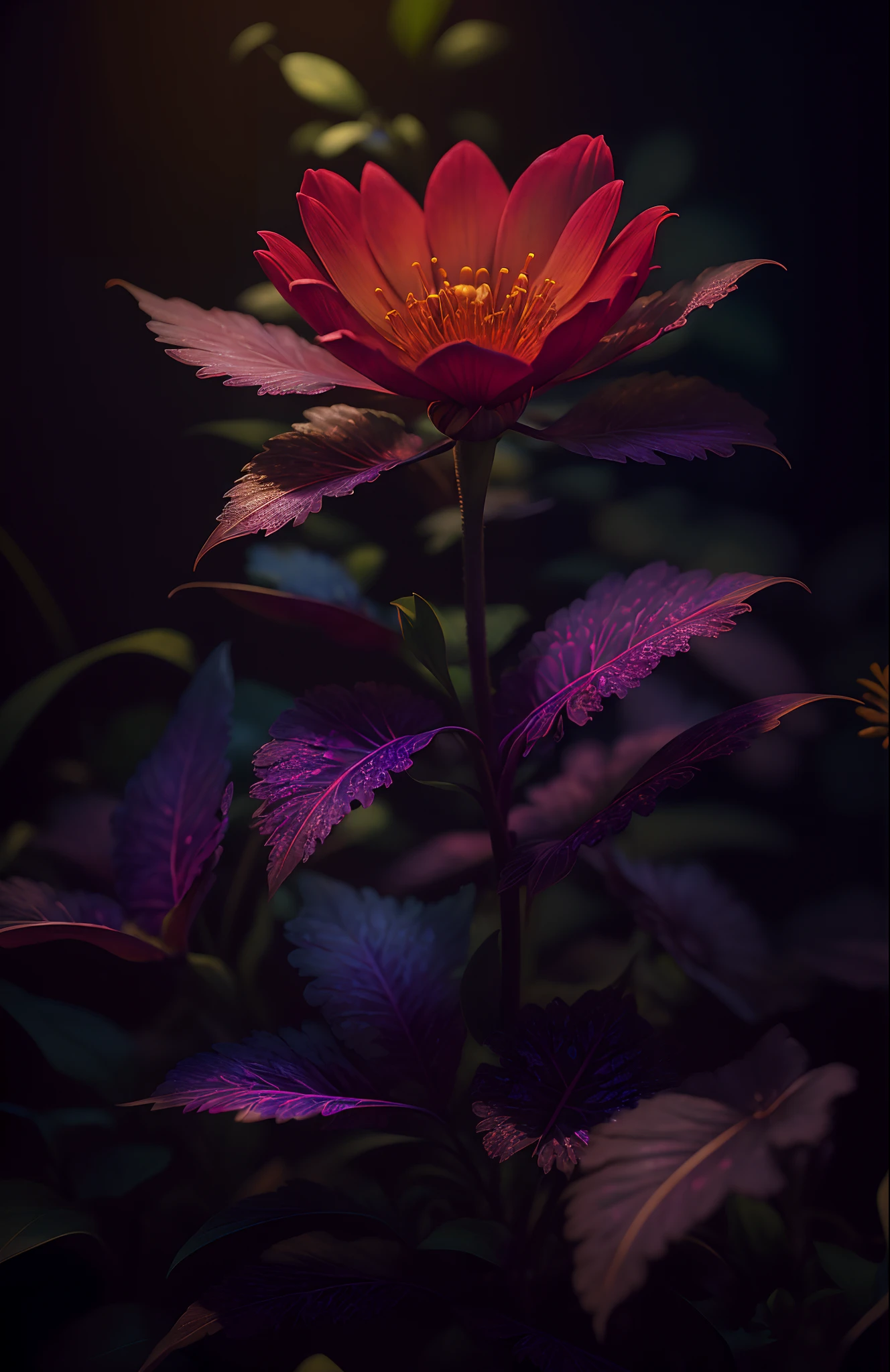 A flower by Casey Weldon, Olga Kvasha, Miho Hirano, hyperdetailed intricately detailed gothic art trending on Artstation triadic colors Unreal Engine 5 detailed matte painting, deep color, fantastical, intricate detail, splash screen, complementary colors, fantasy concept art, 8k resolution, gothic deviantart masterpiece, (dark shot:1.4), art by greg rutkowski and artgerm, soft cinematic light, adobe lightroom, photolab, hdr, intricate, highly detailed, (depth of field:1.4)