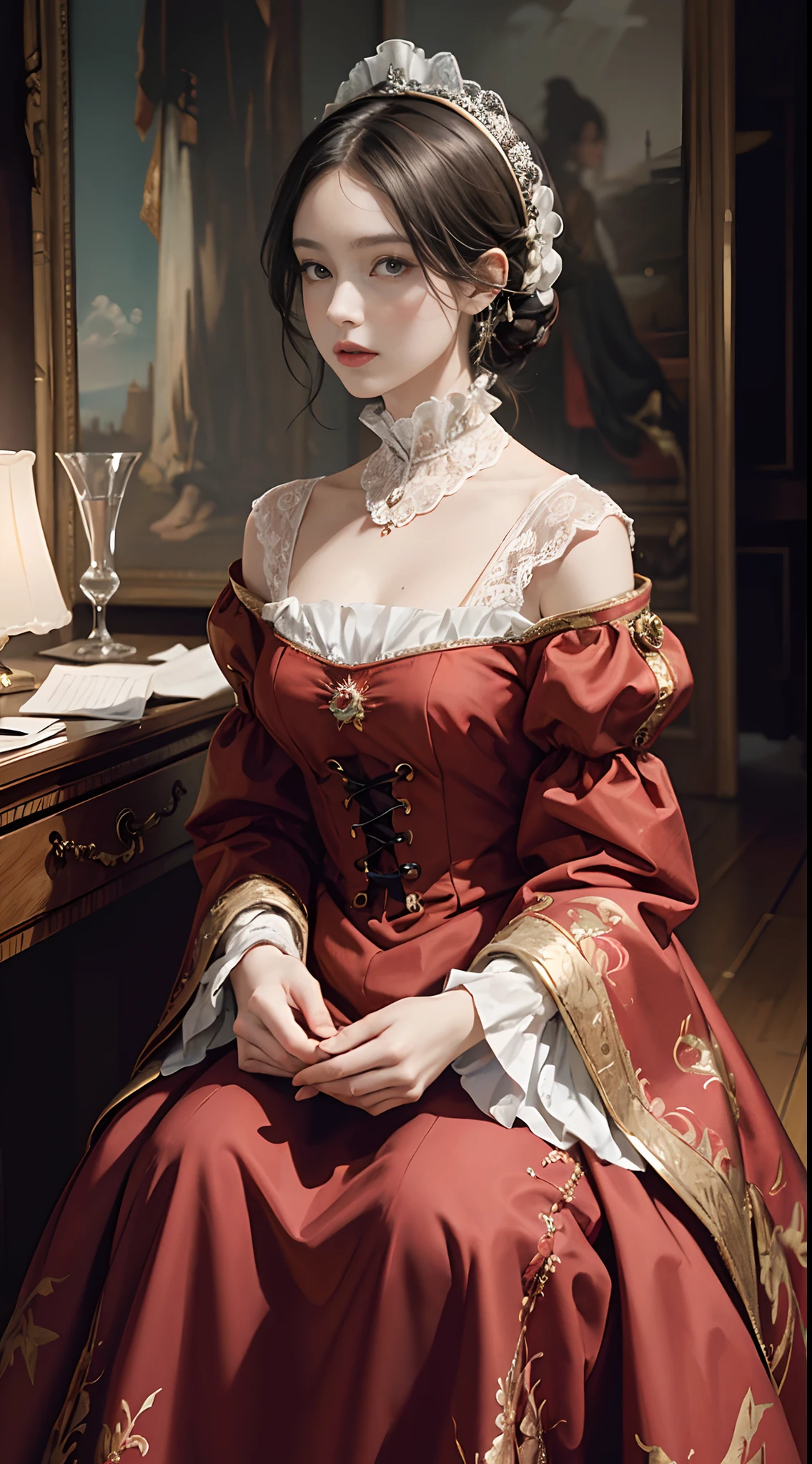 (Pure color: 0.9), (Color: 1.1), (Masterpiece: 1,2) 30 years old, Best quality, Masterpiece, high resolution, Original, highly detailed wallpaper, Beauty, Victorian, dress, Melancholy, marron marron, 30 years old. 4k. 8k. Perfection composition. Masterpiece. Classical.