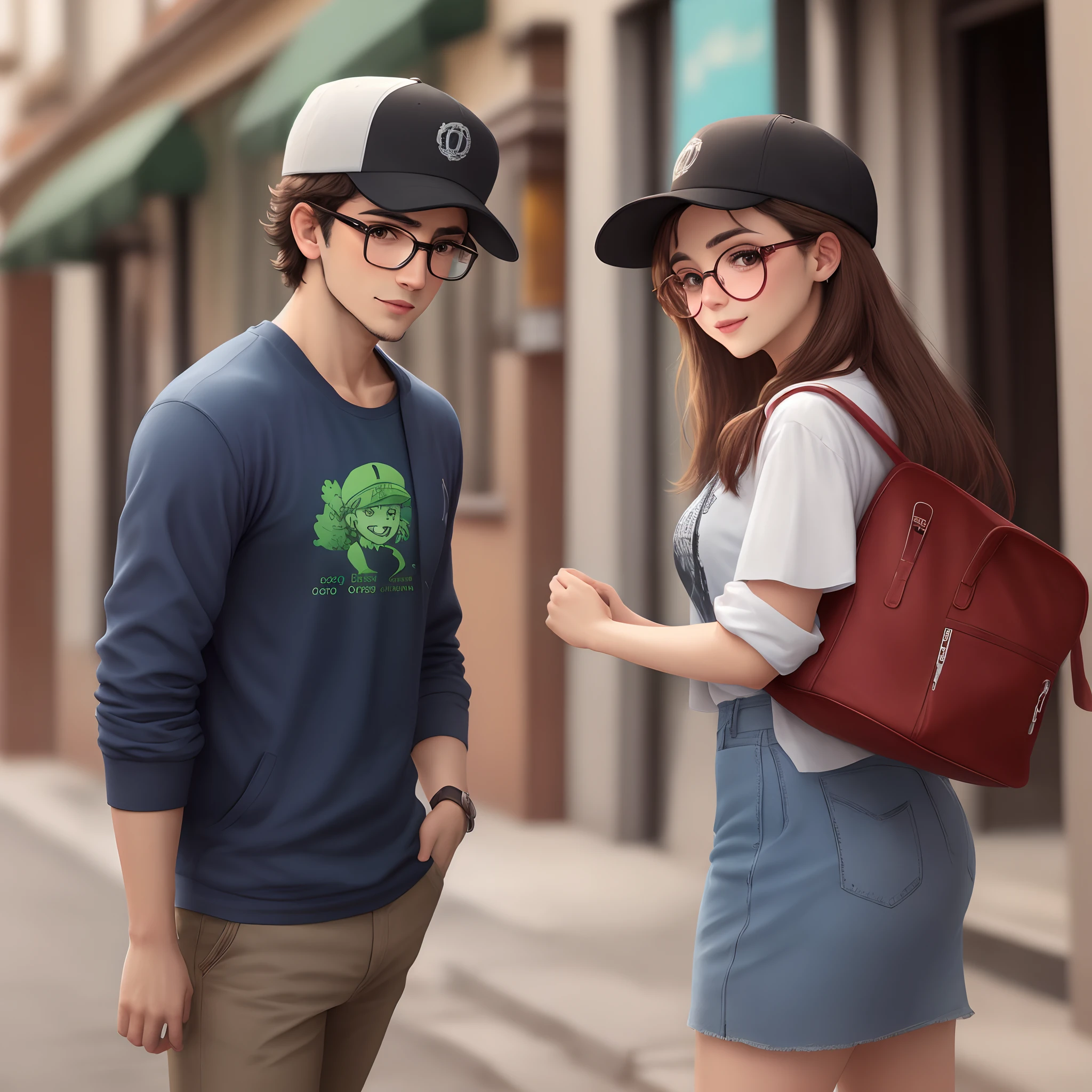 Un chico moreno con gorra y una chica blanca con lentes