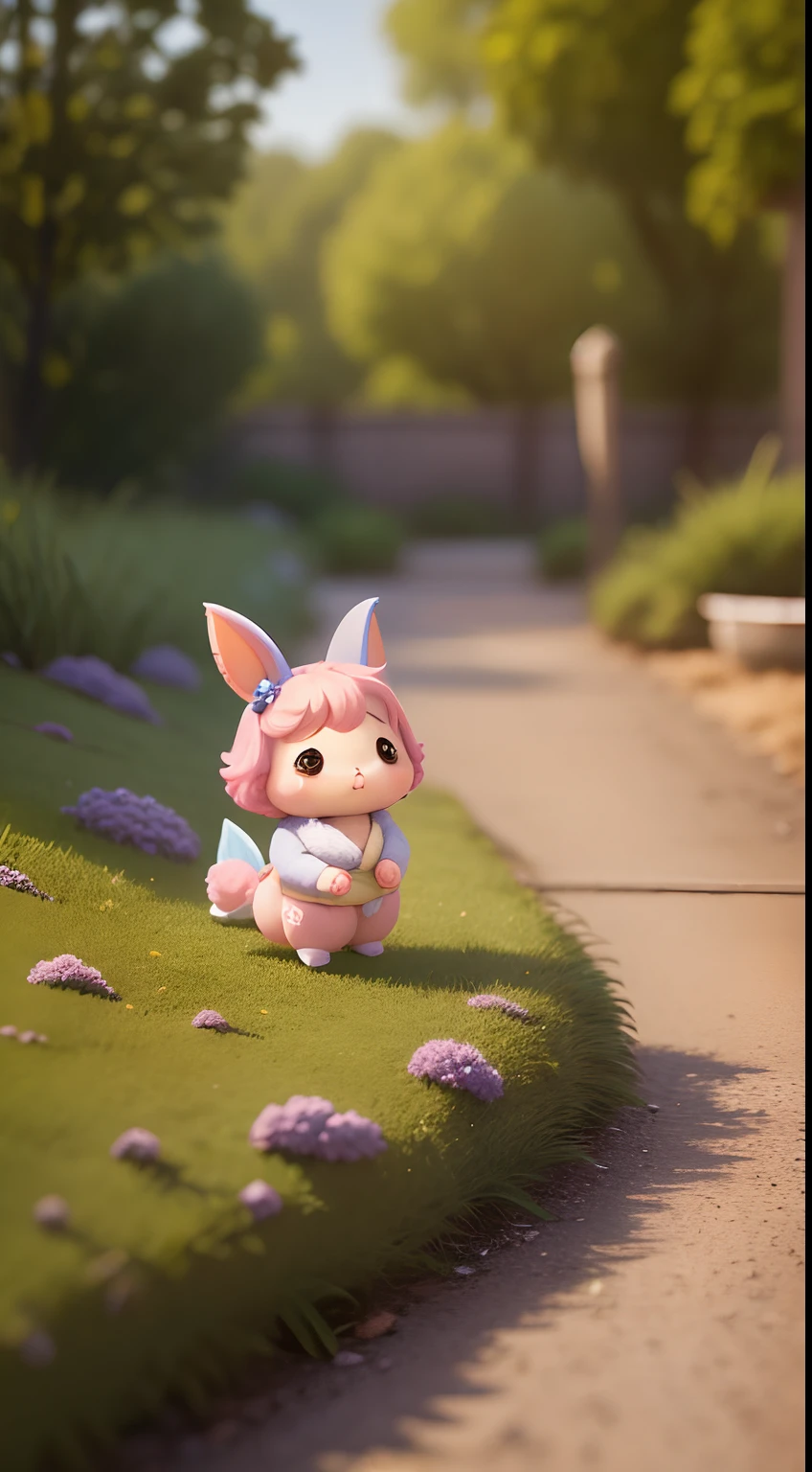 3D Chibi soft and fluffy pixie SMALL RABBIT 3D, by style of Bonnie Hetherington Robson, 8K, product photo, for wallpaper