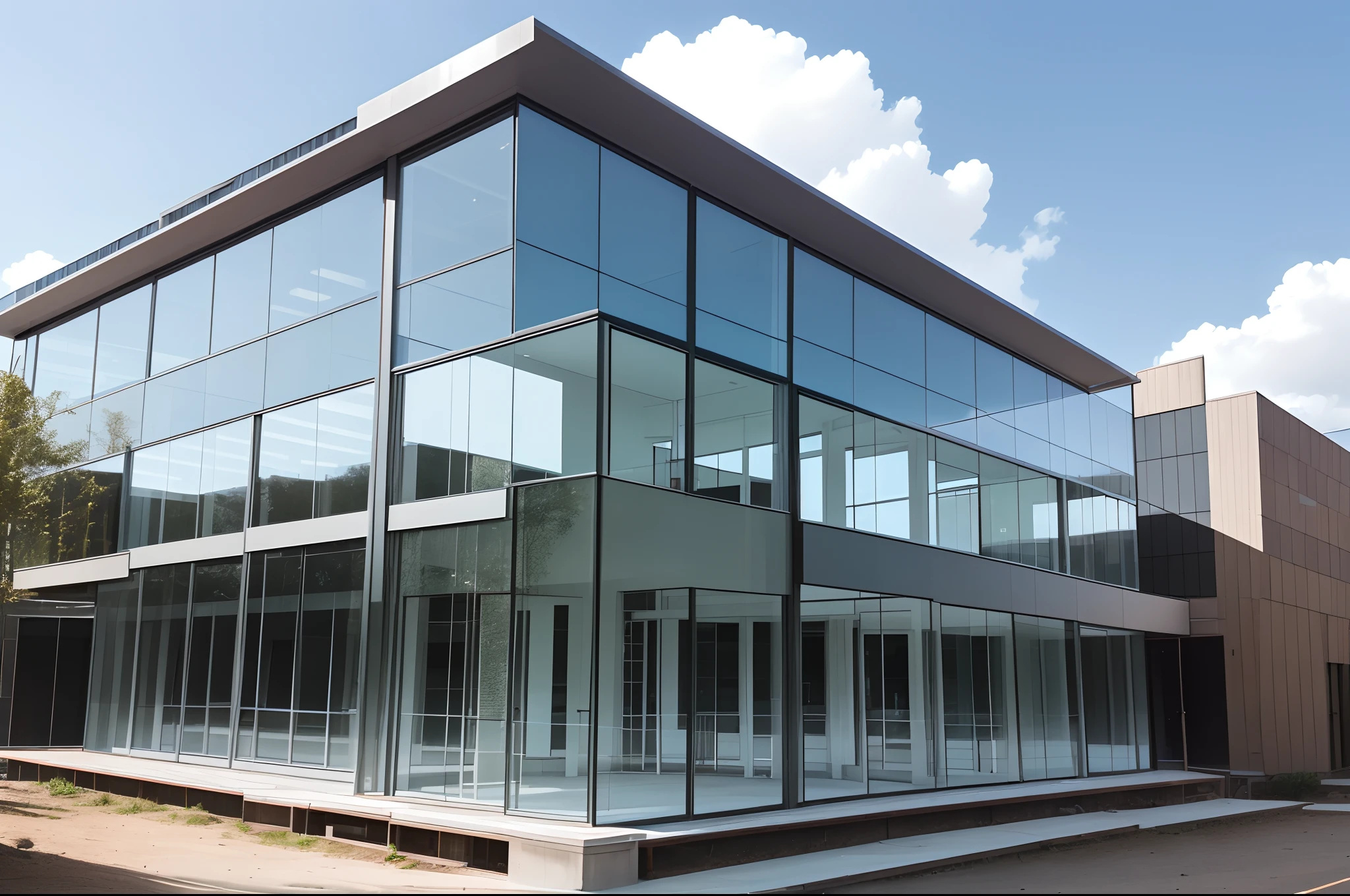 Glass school building, all transparent