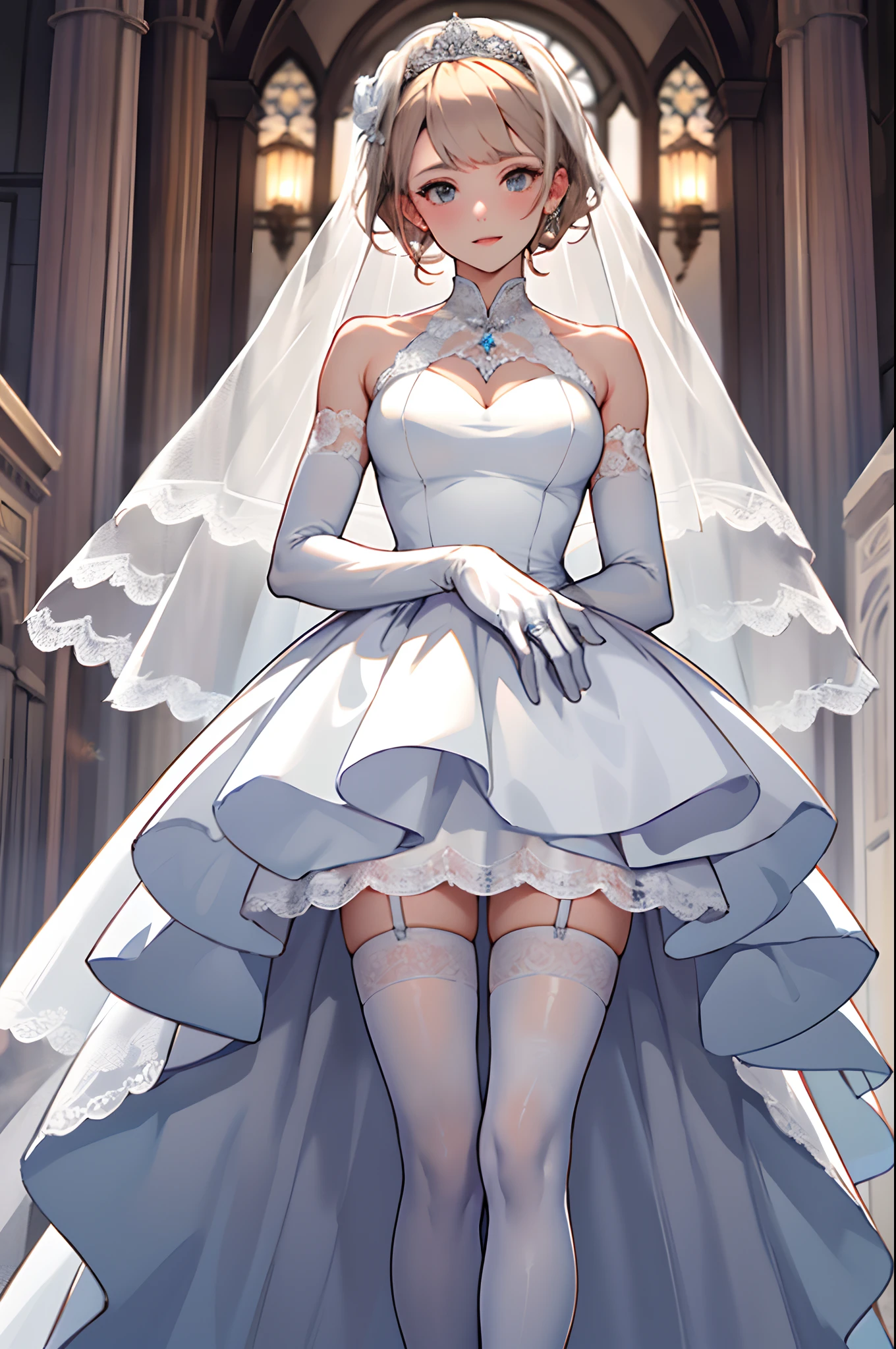 ((Masterpiece)(high-level image quality):1:3) White Long Gloves((blanche)(gloves)) white stockings((blanche)(stockings)) weddingdress