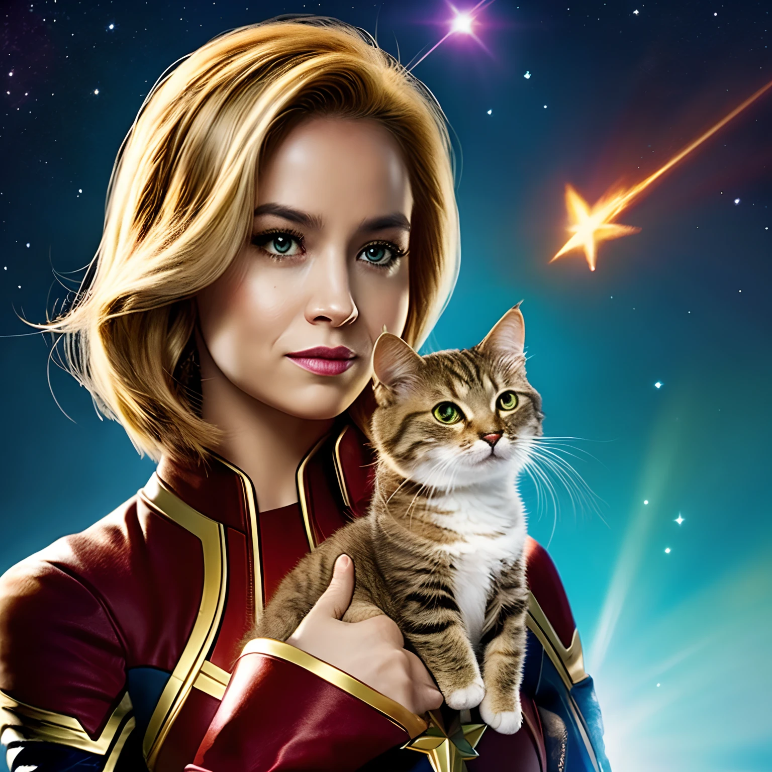 Captain Marvel and an extraterrestrial in the form of a cat