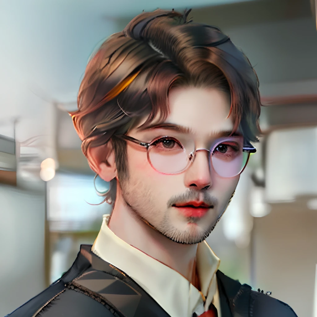 japanes。Male, 34 years old。salaryman。172cm75kg。Wearing glasses。No beard。Hair color is brown。Hairstyle is two-block