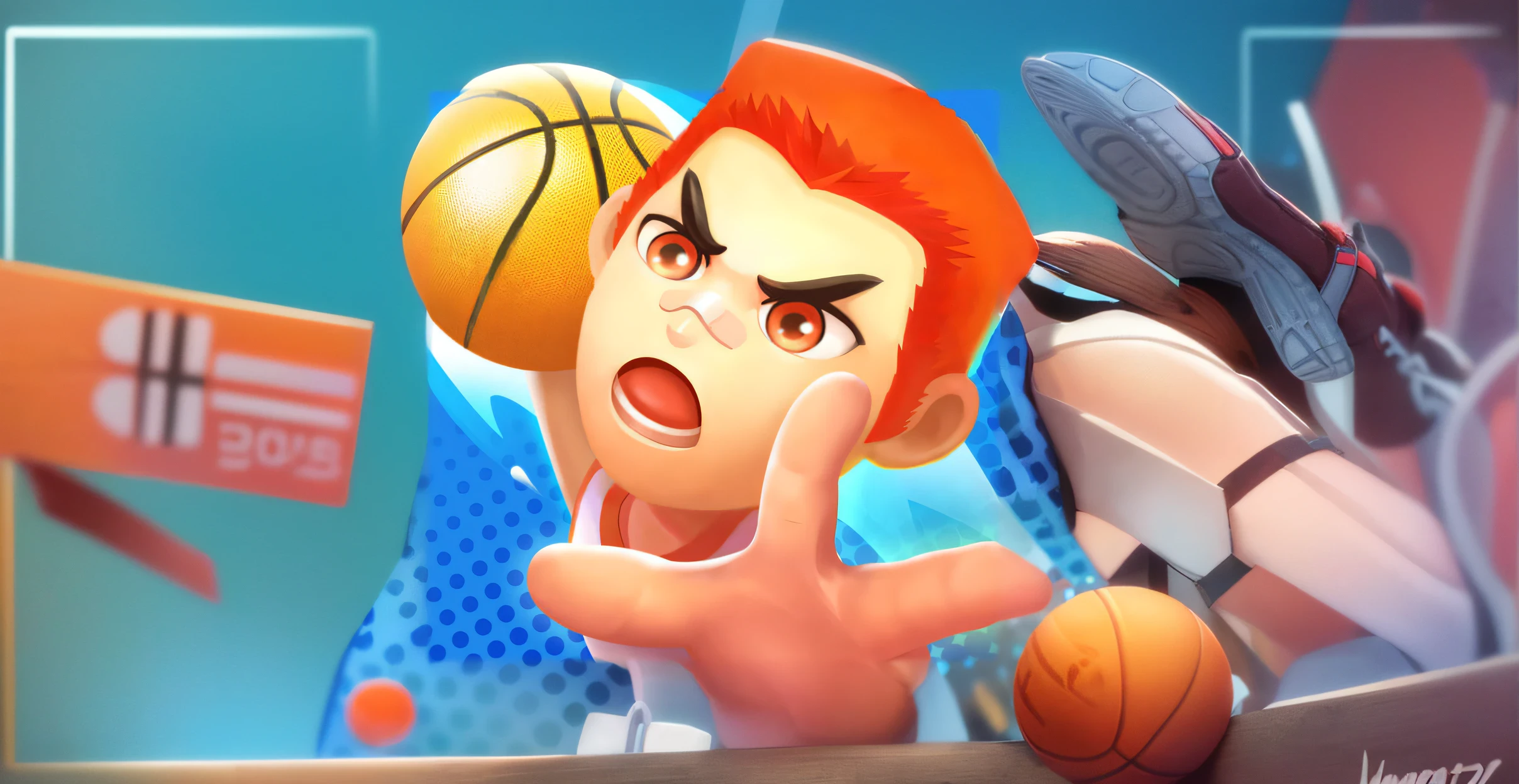 a close up of a person holding a basketball in their hands, dribble popular, basketball, trending dribble, drools, Slam Dunk, sport game, trending on dribbble, Outcome, basketball ball, dribbble, Playing basketball, dribble contest winner, air shot, nanquan, amazing graphics, For AAA games, Round head, mobile game style