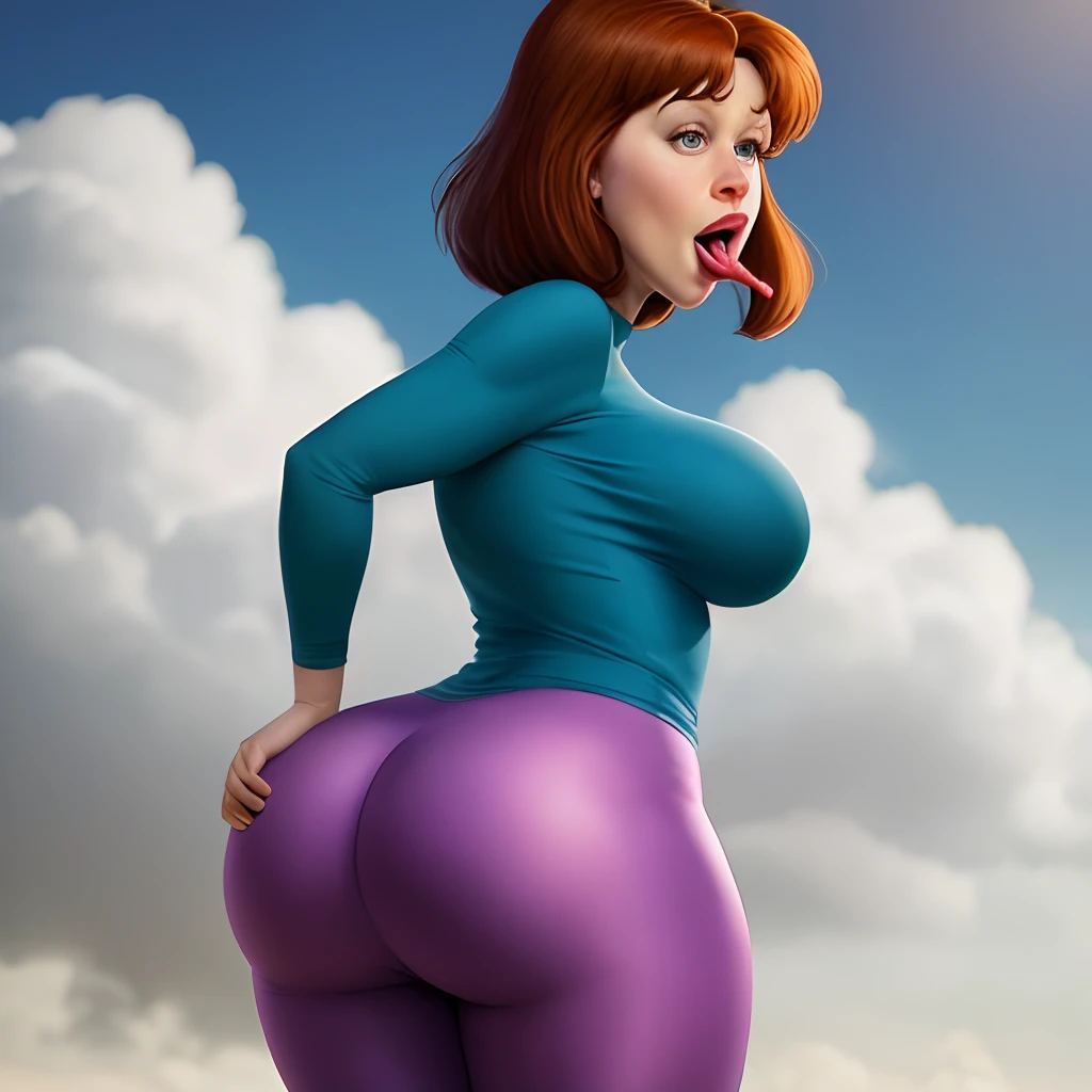 Lois griffin from family guy. Realistic. Tight clothing. Big breasts. Big butt. Mouth open.