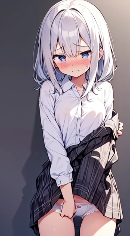 masutepiece, Best Quality,Hi-Res、Illustration, Wallpaper, ultra -detail, Lori、(((molesting)))、Detailed eyes, Complex hairstyle、Sareme、(Frightened:1.3)、((embarrassed from))、(Teary-eyed:1.3)、(((Cute white underwear)))、(Cute shirt、Skirts of light shades)、ample breasts、((Morester))、((Girl being undressed by a man))