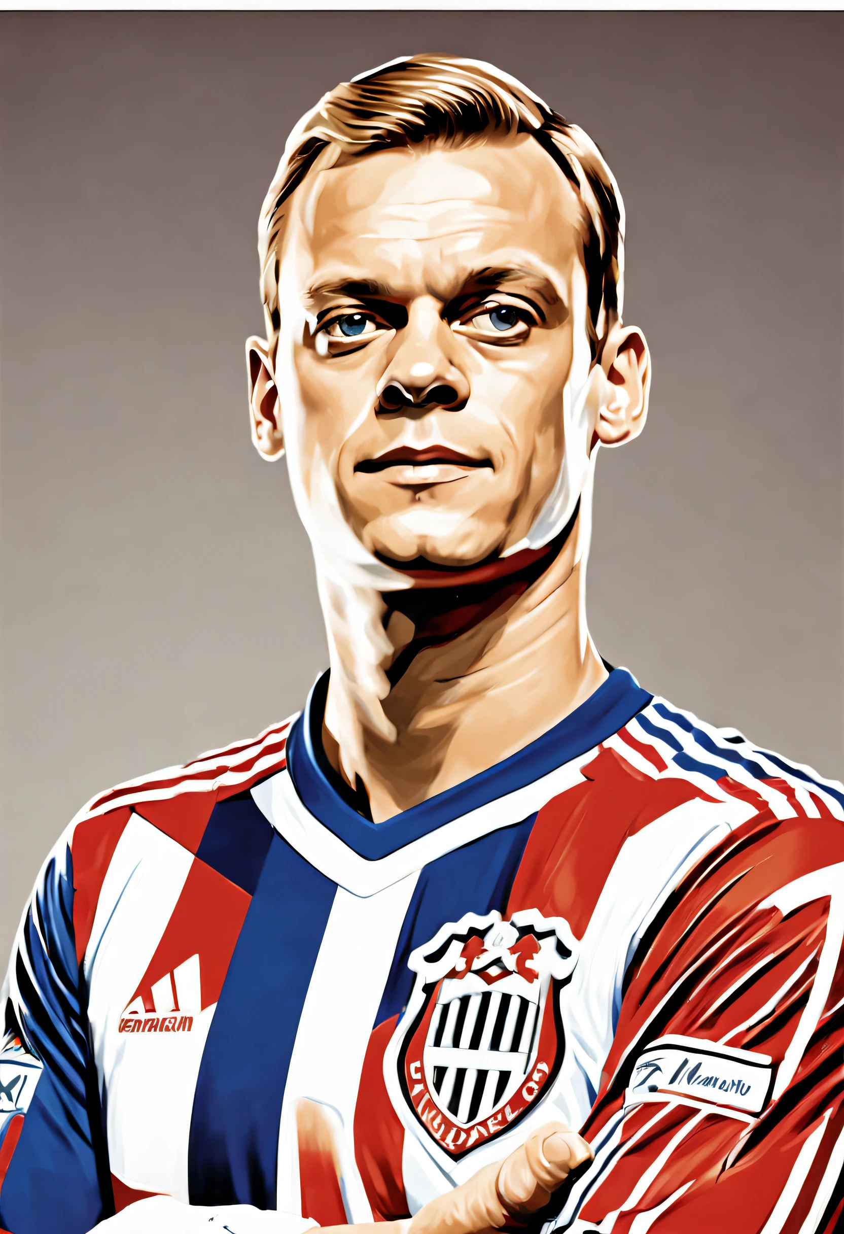 soccer player, Manuel Neuer, Stand head-on, Guard status。Hands with sports gloves, Goalkeeping, Bust of Manuel Neuer, Manuel Neuer, footballer, American retro poster style, Modern era style, The fifties and sixties of the last century, close-up, 16k