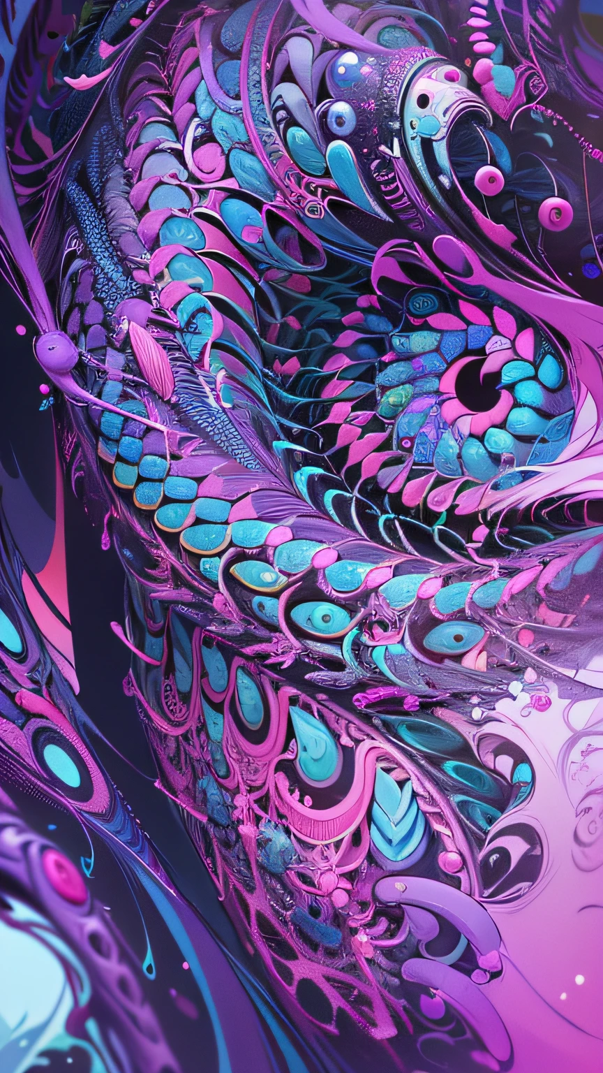 (Absurde, Haute, ultra-detailliert), 1girl in, soio, extremely detailed eye, (offcial art, Beautiful and aesthetic:1.2), (Fractal art:1.3), colouring, more detailed, Neon Blue Purple Snake in Cyberpunk Technology