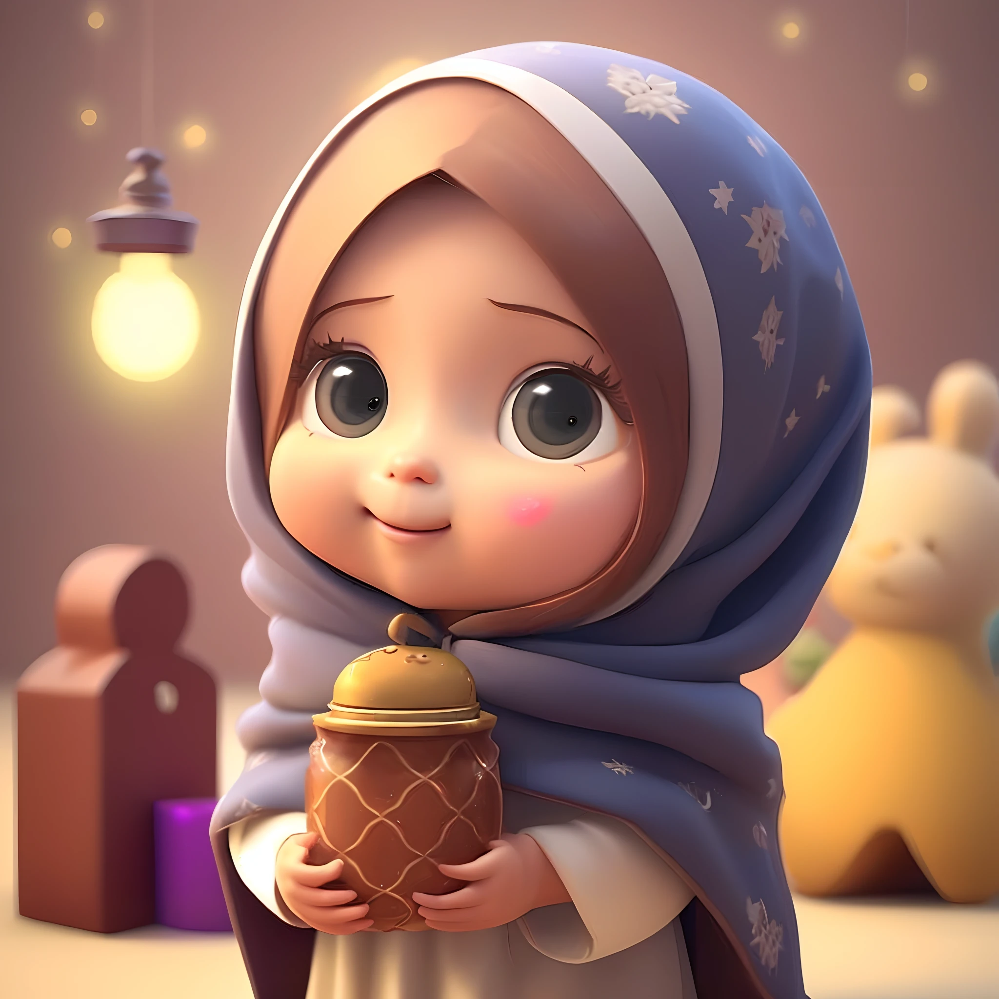 Close-up of a cartoon girl holding a jar of food, cute 3 d render, Cute cartoon character, lovely digital painting, cute character, Cute detailed digital art, adorable digital art, Cute cartoon, an animated character, high quality character design, cute cute, adorable expression, Animated Movies, lovely art style, Very cute and childlike, cute detailed artwork