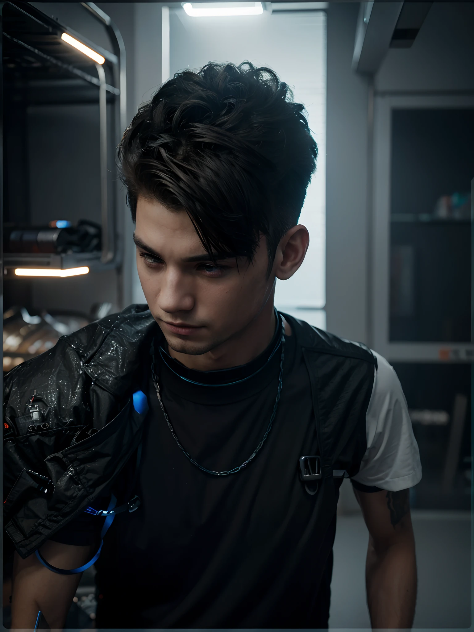 Cyberpunk, handsome boy, ultra realistic with cat 8k