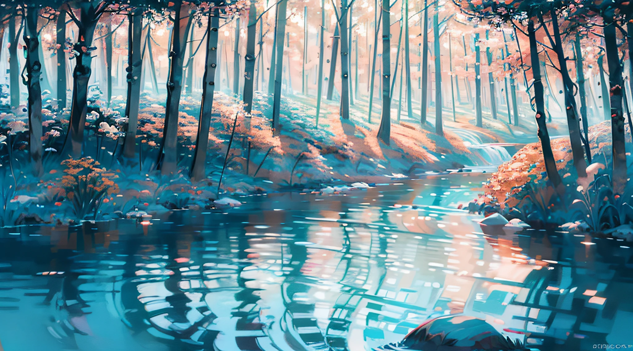 (((Forest creek))),((Colorful)),amarelo,Red, white, pink, green,beautiful scence,Stunning landscape paintings,colorized pencil,storybook illustrations,Colorful,The beautiful,Saturated colors,clean color,Perfectcomposition,The river is gurgling,haruhi,Small rivers,small stream,Stream,flod,dandelion,narcissus,Petals float on the surface of the water,Flowers on the water,gorgeous color,colorized pencil,A high resolution,tmasterpiece,elaborate,Exquisite,first person perspective ,超A high resolution,Epic shooting,most beautiful artwork in the world,