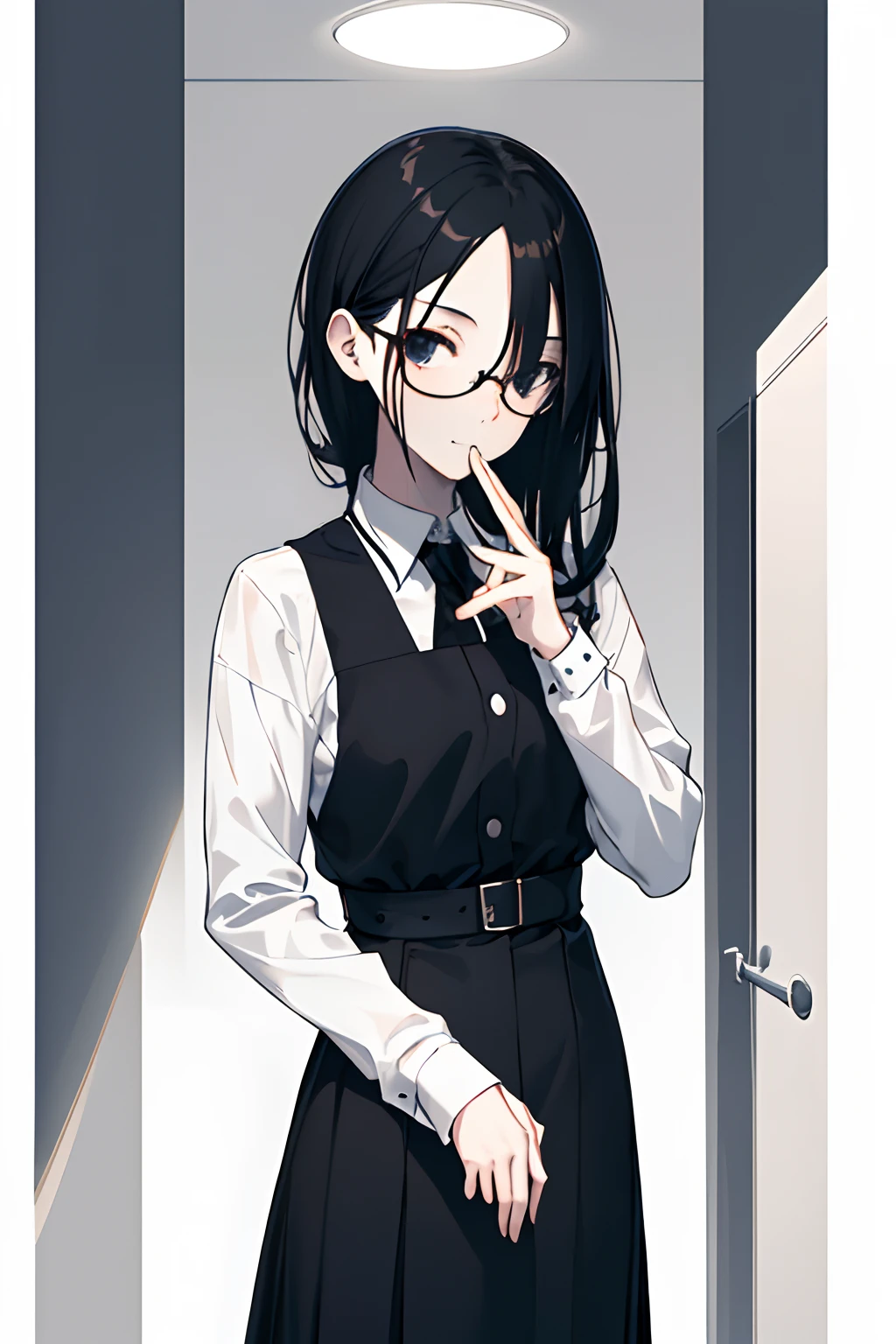 Portrait of a single person,A young female writer of fiction,black long straight hair,Ordinary ordinary, ordinary ordinary,Ordinary standing bust figure,wearing black glasses,Liberal Arts students,A common costume dress for writers。The background is simple and pure white,Pubic area is clear,4K
