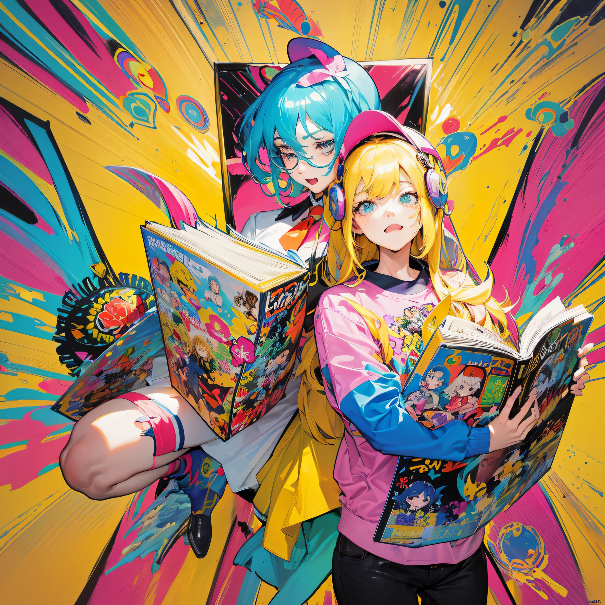 Colorful Pop Art Woman with golden hair comic book style!!, The Art of Comic Styles, Robert Combus, Comic book realism, , with a vibrant Spark The glass is bursting It's full of dynamism