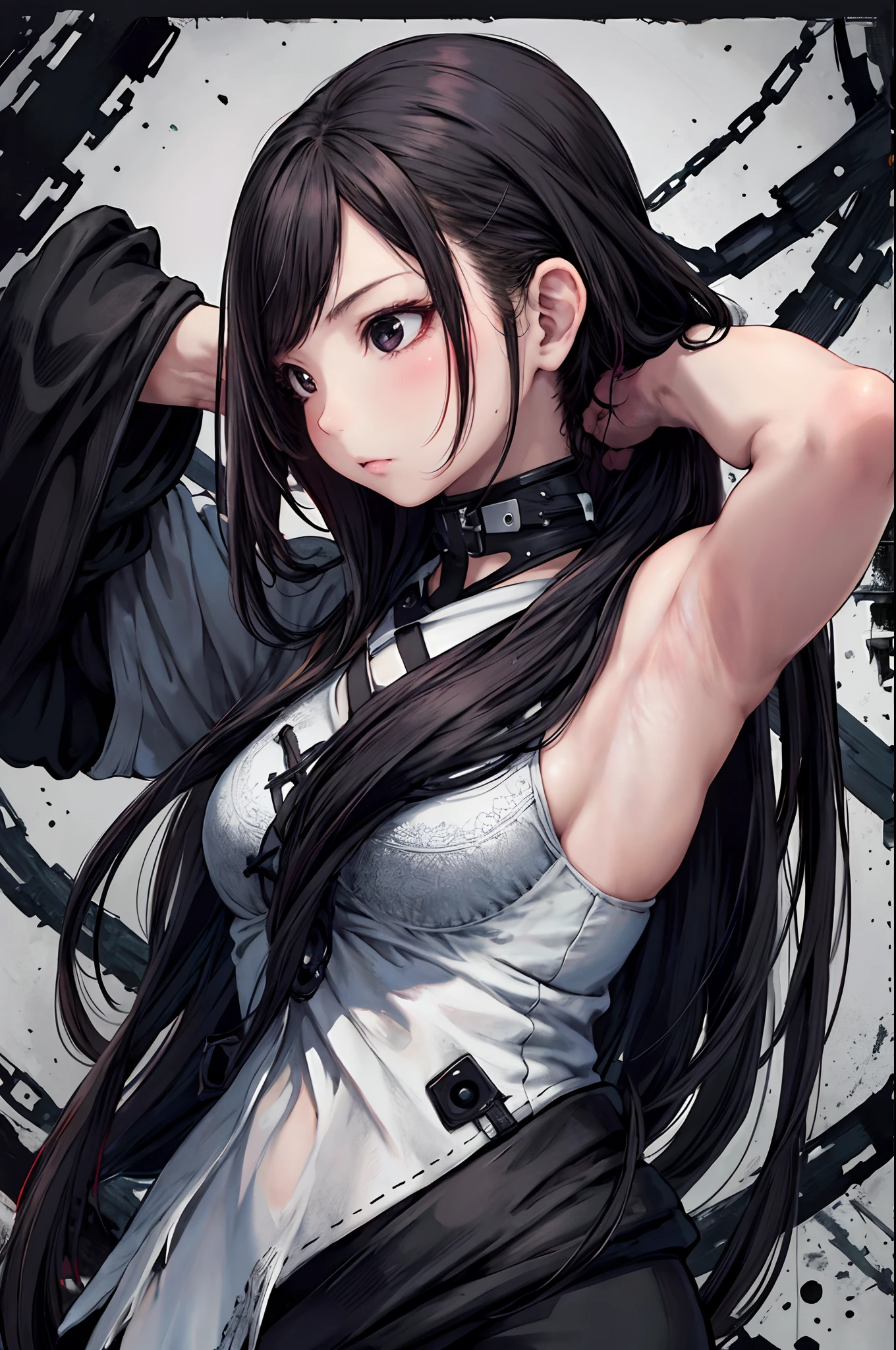 masterpiece,best quality,1girl,long hair,upper body,black theme