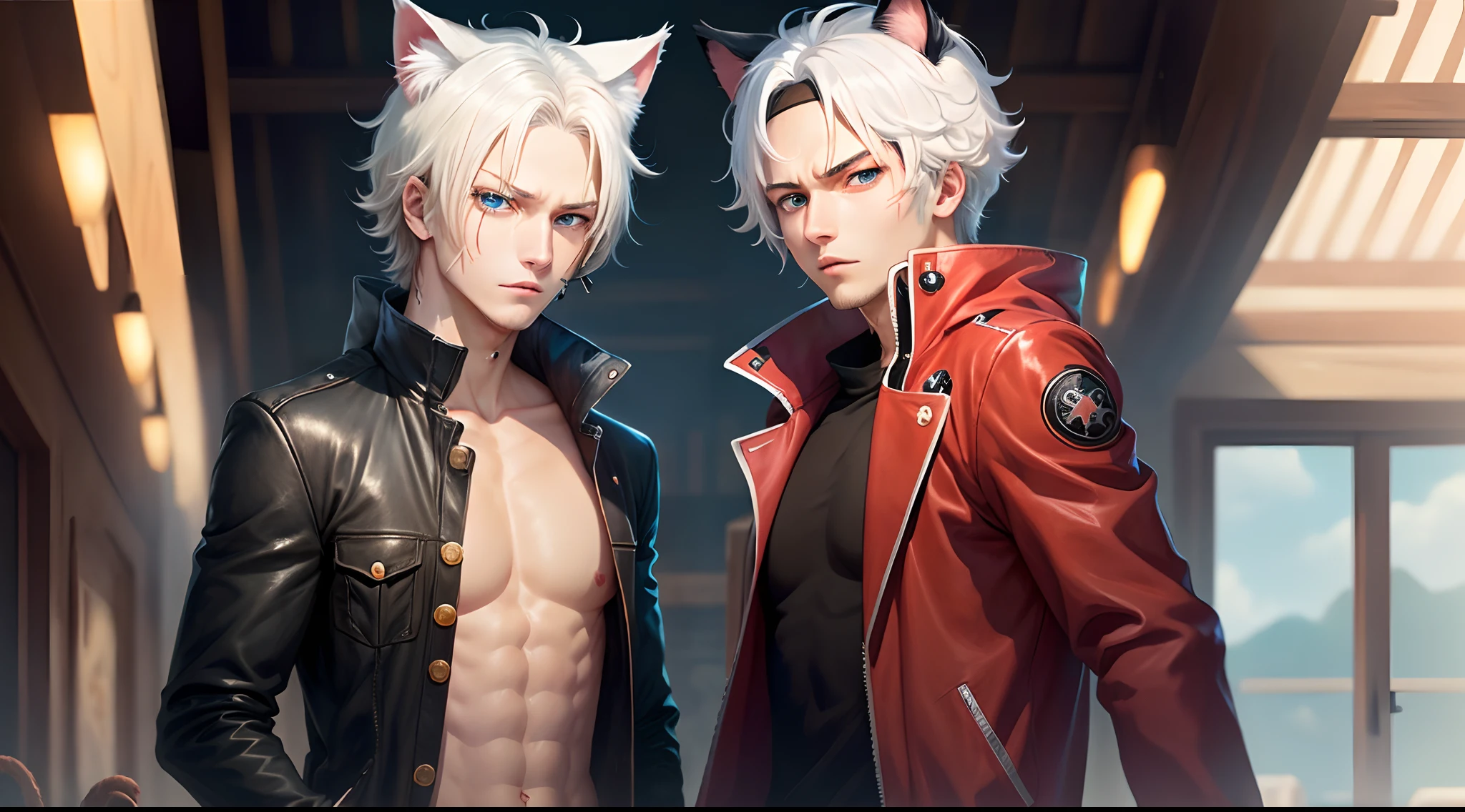 White hair blue eyess cat ear onepiece