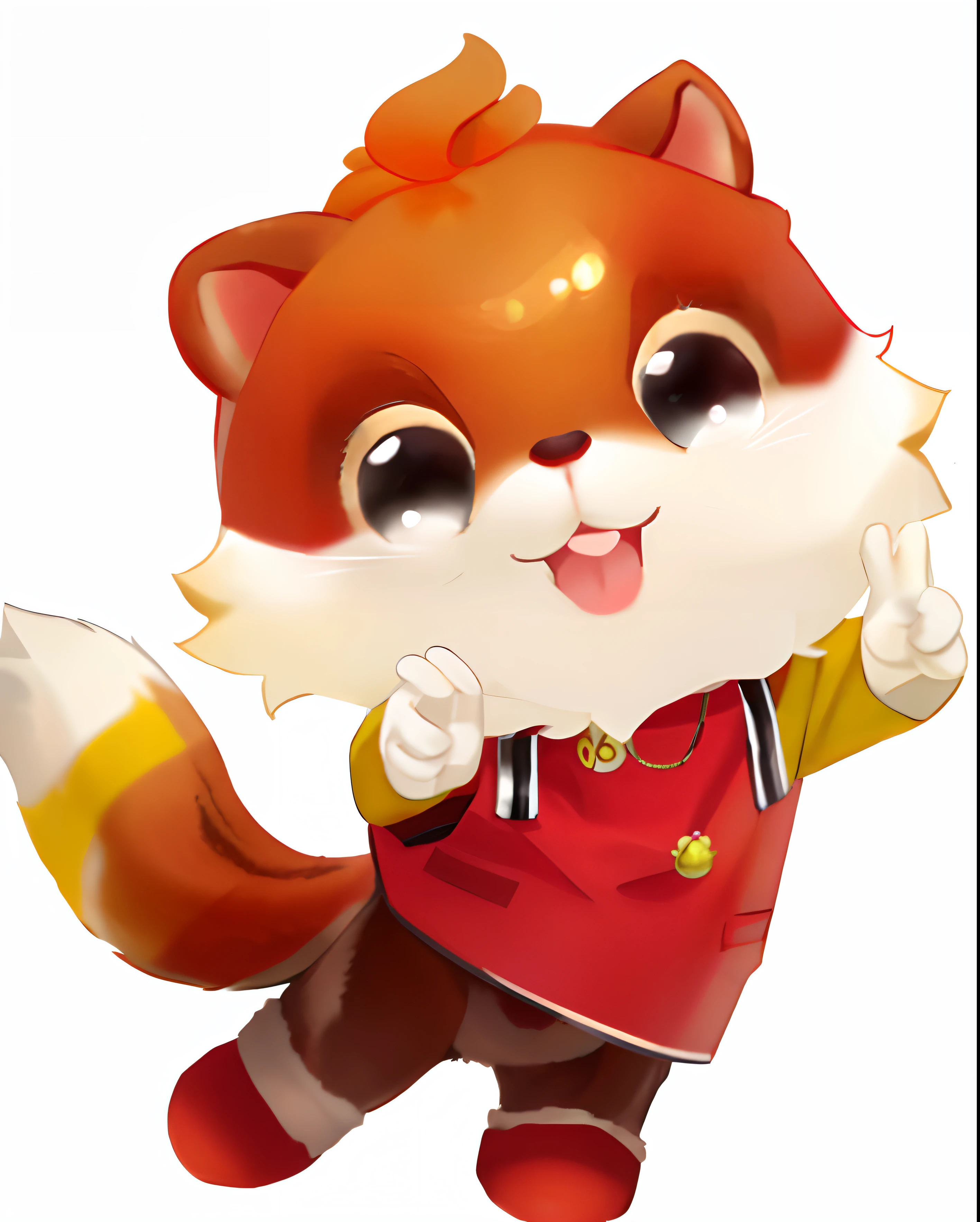 Cartoon squirrel,Hands up,Red tunic and white tail,, About anthropomorphic squirrels, shui mo hua, Cute squirrel, Wanda, Stylized squirrel - similar appearance