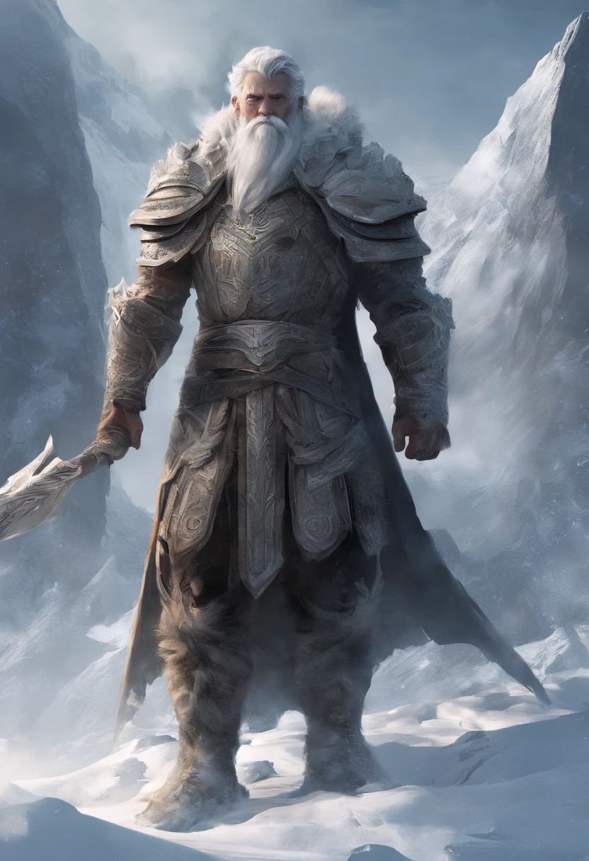 Nordic style,Norse mythology,Yumir, Giant body,Brawny, Nordic dress, immensity,Freeze the background, Ice giant, full bodyesbian, Type of shooting: Expansive floor plan
style: Hyper-realistic, Foto realism, photography
--AR 9:16